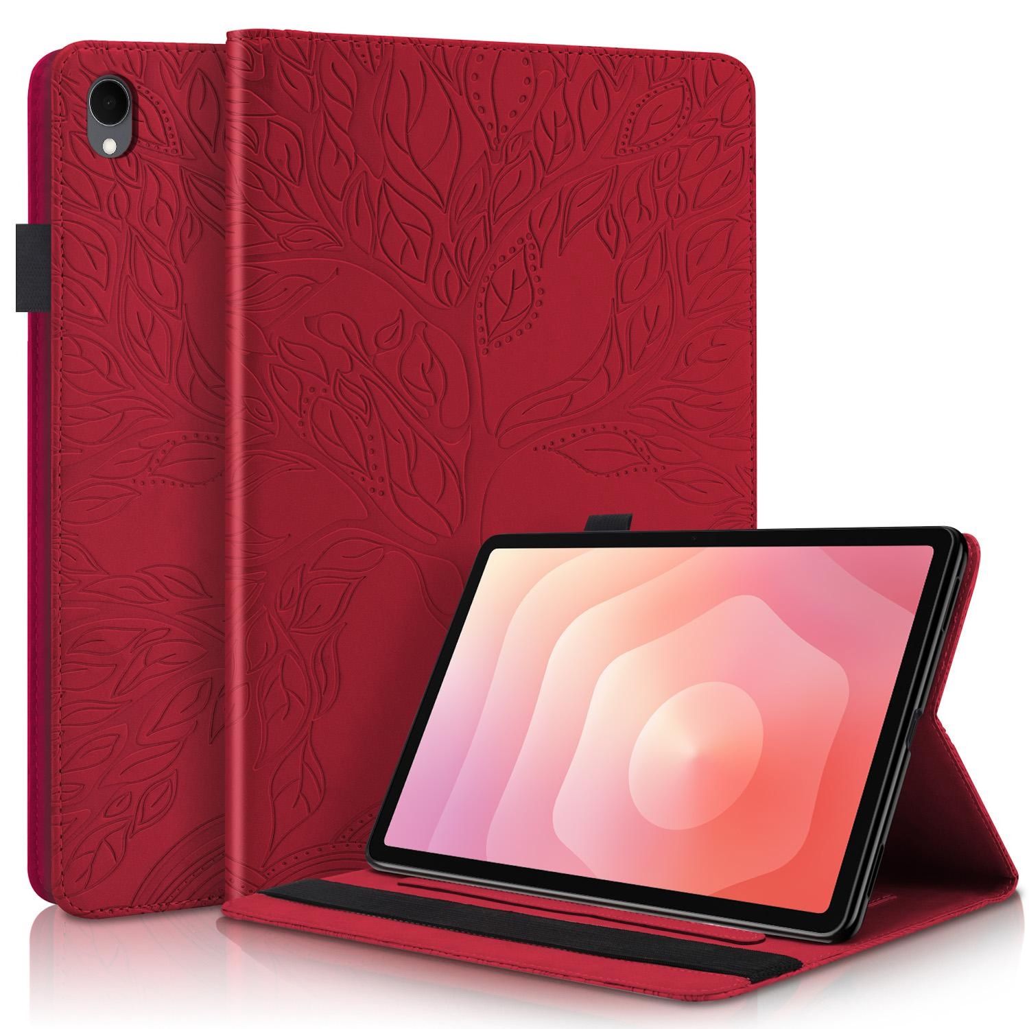 F&uuml;r Samsung Galaxy Tab S11 aufstellbare Baum Kunstleder Tasche Rot 