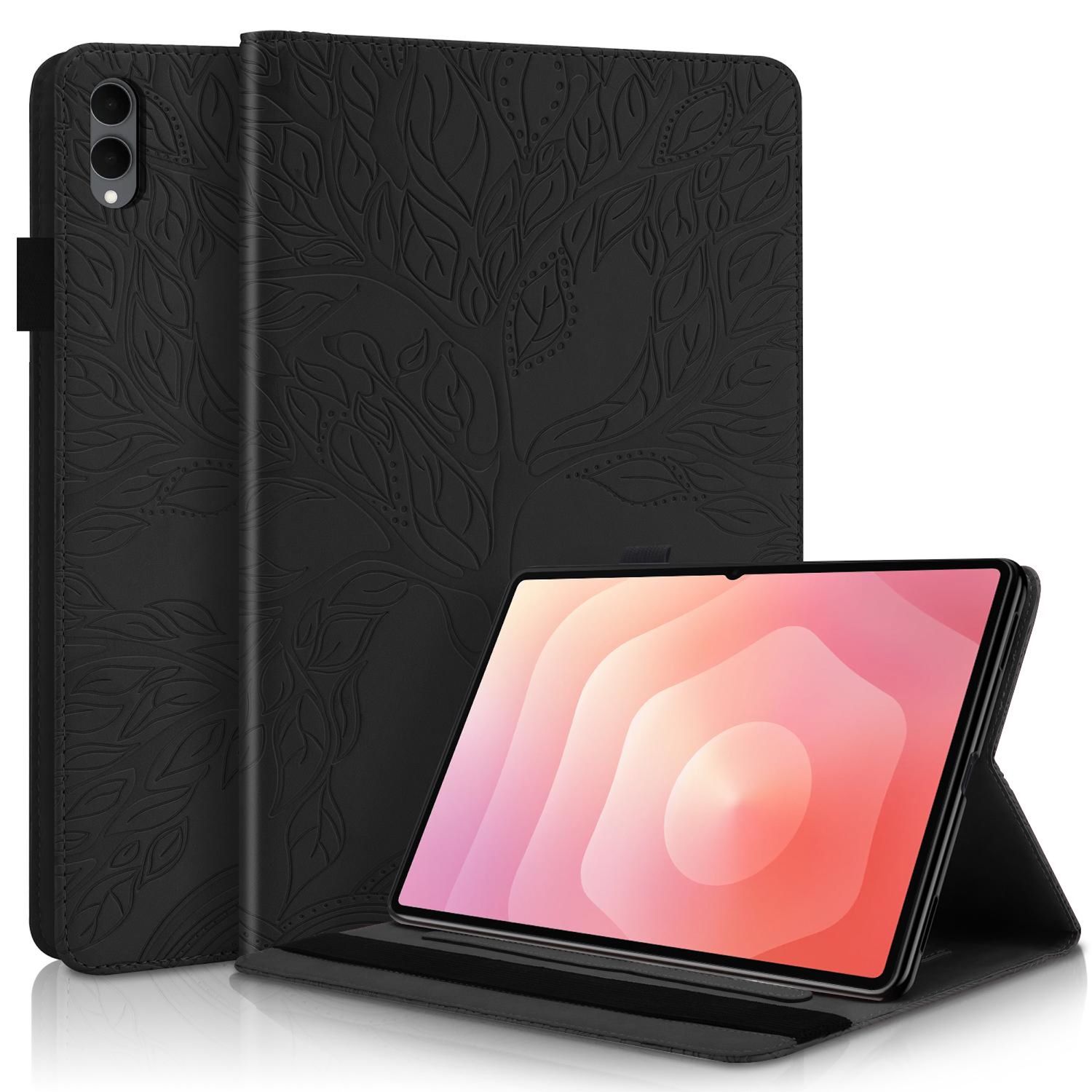 F&uuml;r Samsung Galaxy Tab S11 Ultra Baum Design Kunstleder Tasche Schwarz 