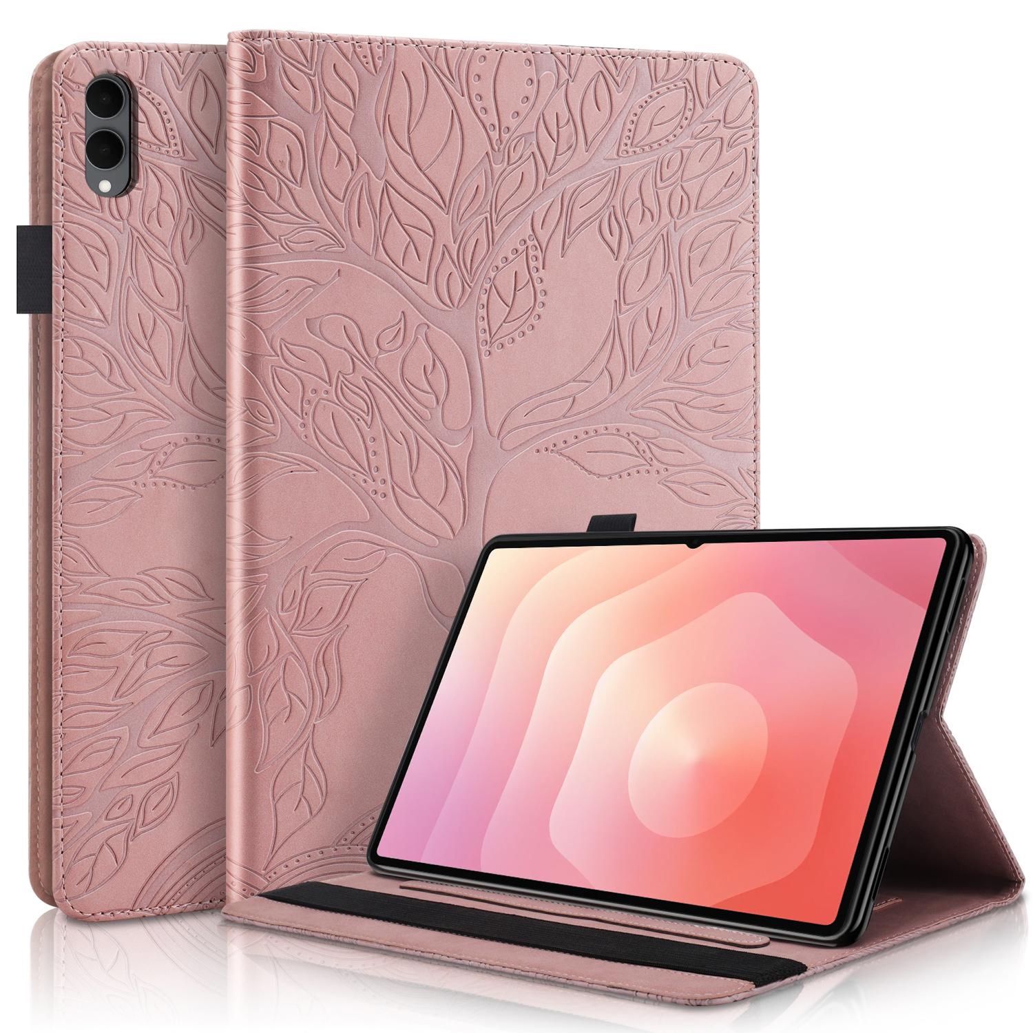 F&uuml;r Samsung Galaxy Tab S11 Ultra Baum Design Kunstleder Tasche Pink 