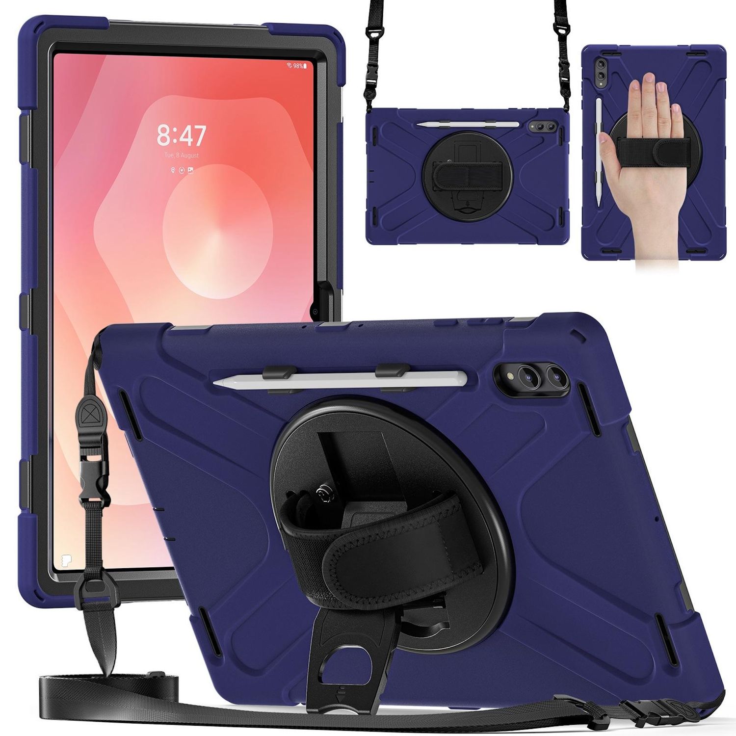 F&uuml;r Samsung Galaxy Tab S11 Ultra H&uuml;lle Halter & Schultergurt D- Blau 