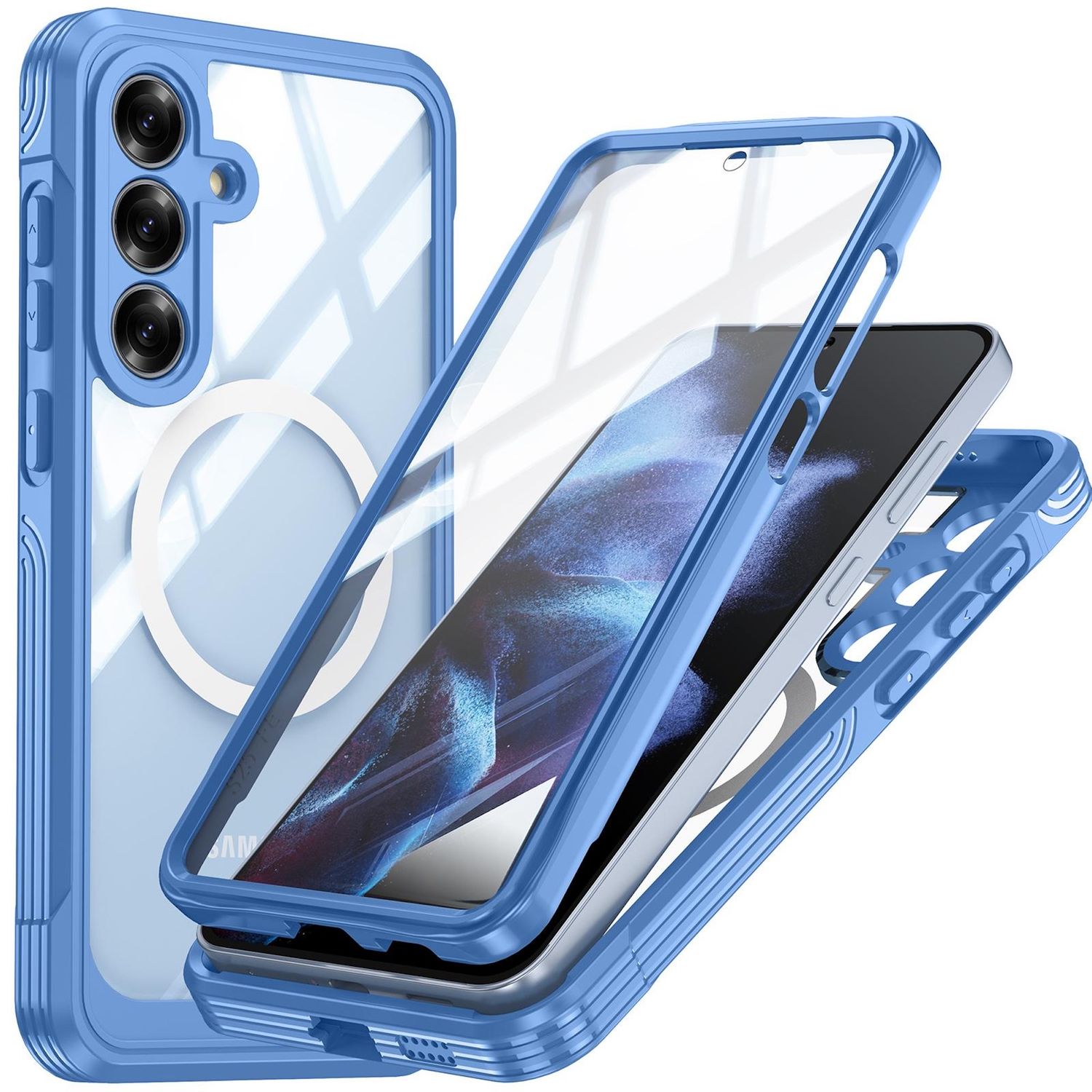 F&uuml;r Samsung Galaxy S25 FE MagSafe Full Body Schutz H&uuml;lle Bumper Blau 