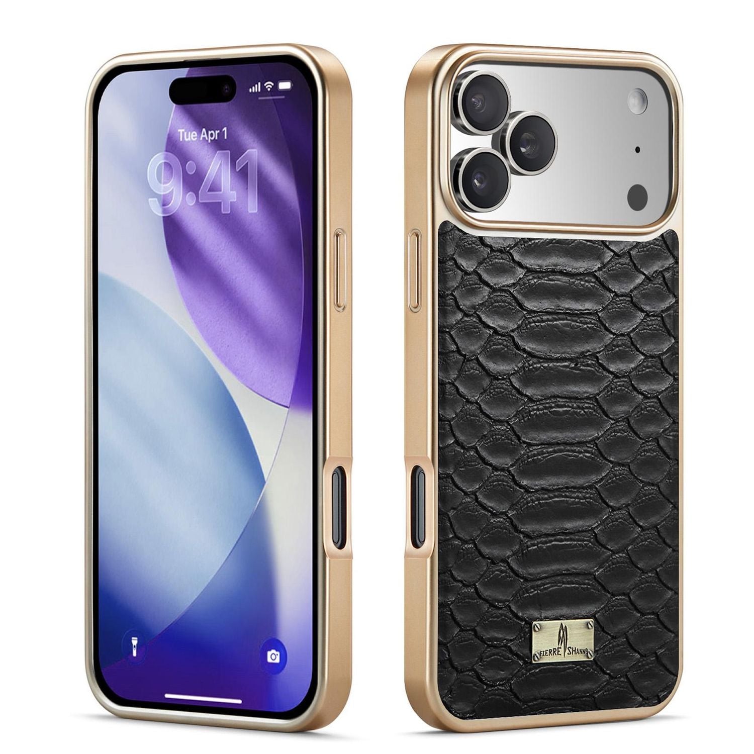 F&uuml;r Apple iPhone 17 Pro Max Kunstleder Electroplating H&uuml;lle Schwarz 