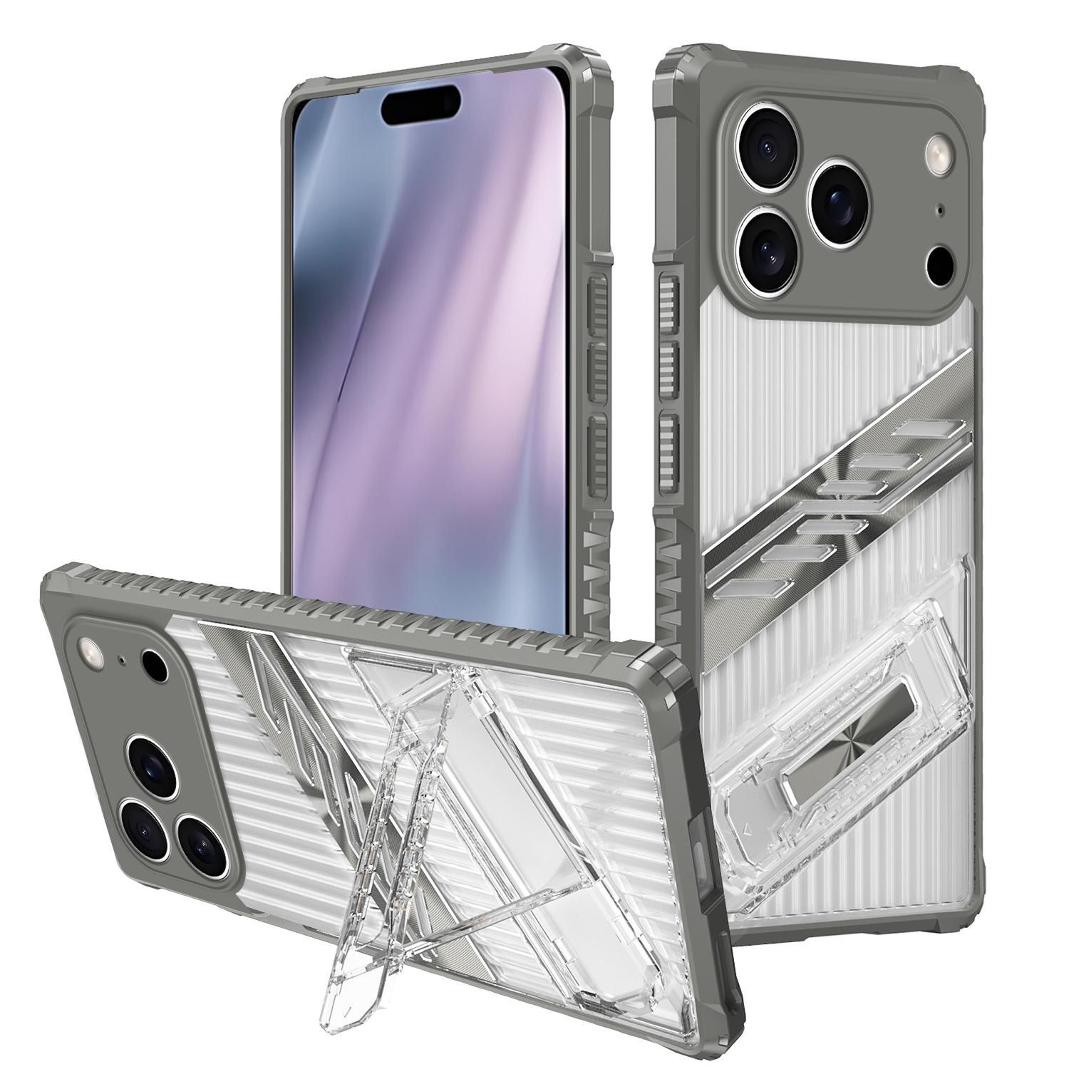F&uuml;r Apple iPhone 17 Pro Max Plating PC TPU Hybrid Halter H&uuml;lle Grau 