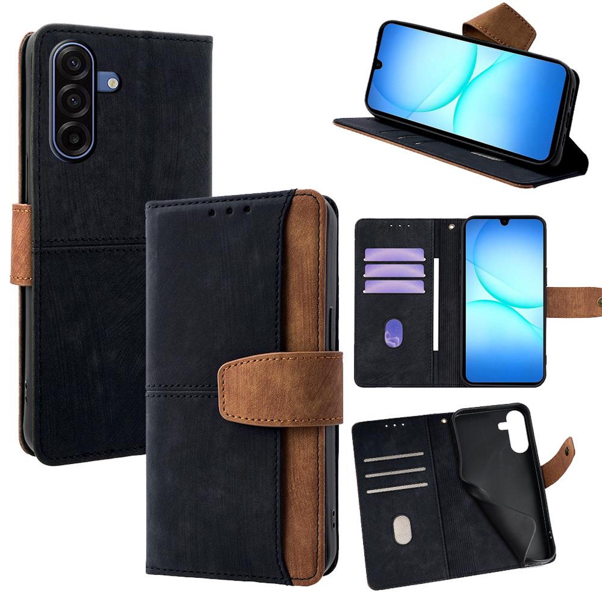 F&uuml;r Samsung Galaxy A17 5G Color Skin Feel Kunstleder H&uuml;lle Schwarz 