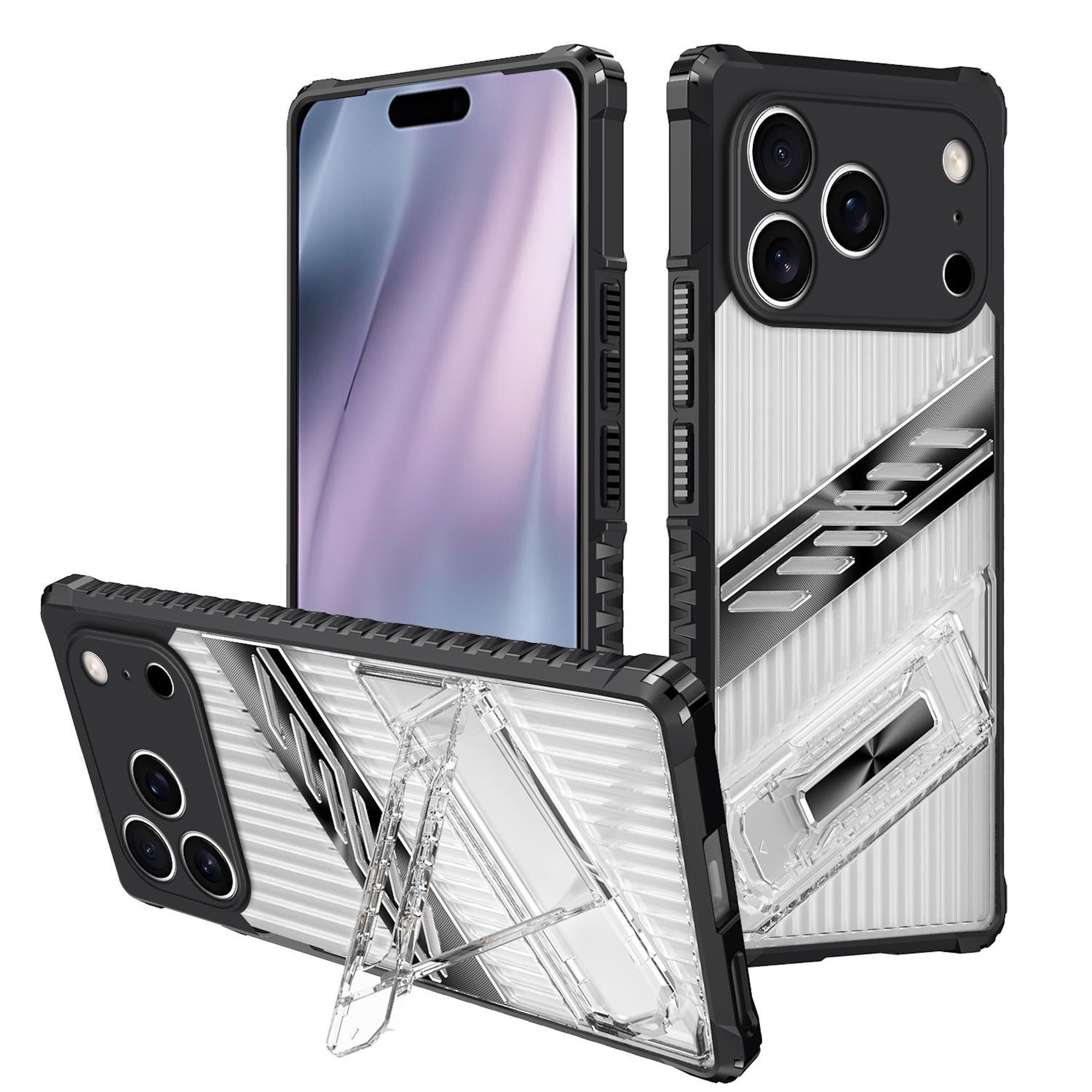 F&uuml;r Apple iPhone 17 Pro Plating PC TPU Hybrid Halter H&uuml;lle Schwarz 