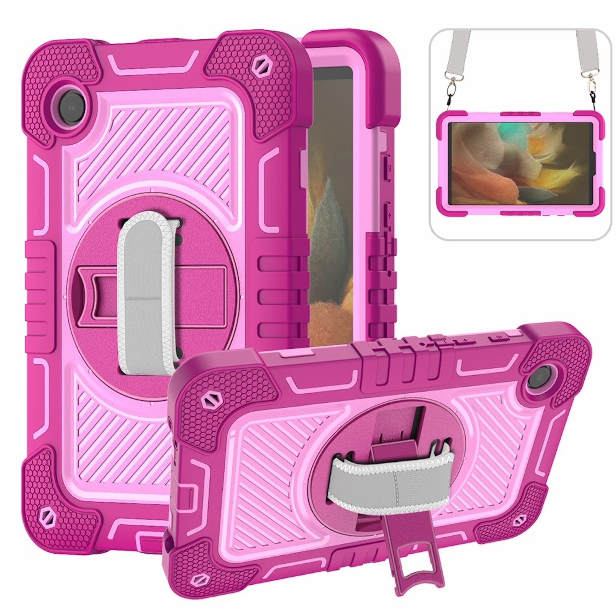 F&uuml;r Samsung Galaxy Tab A11 360 Grad Silikon Schutz H&uuml;lle Griff Pink 