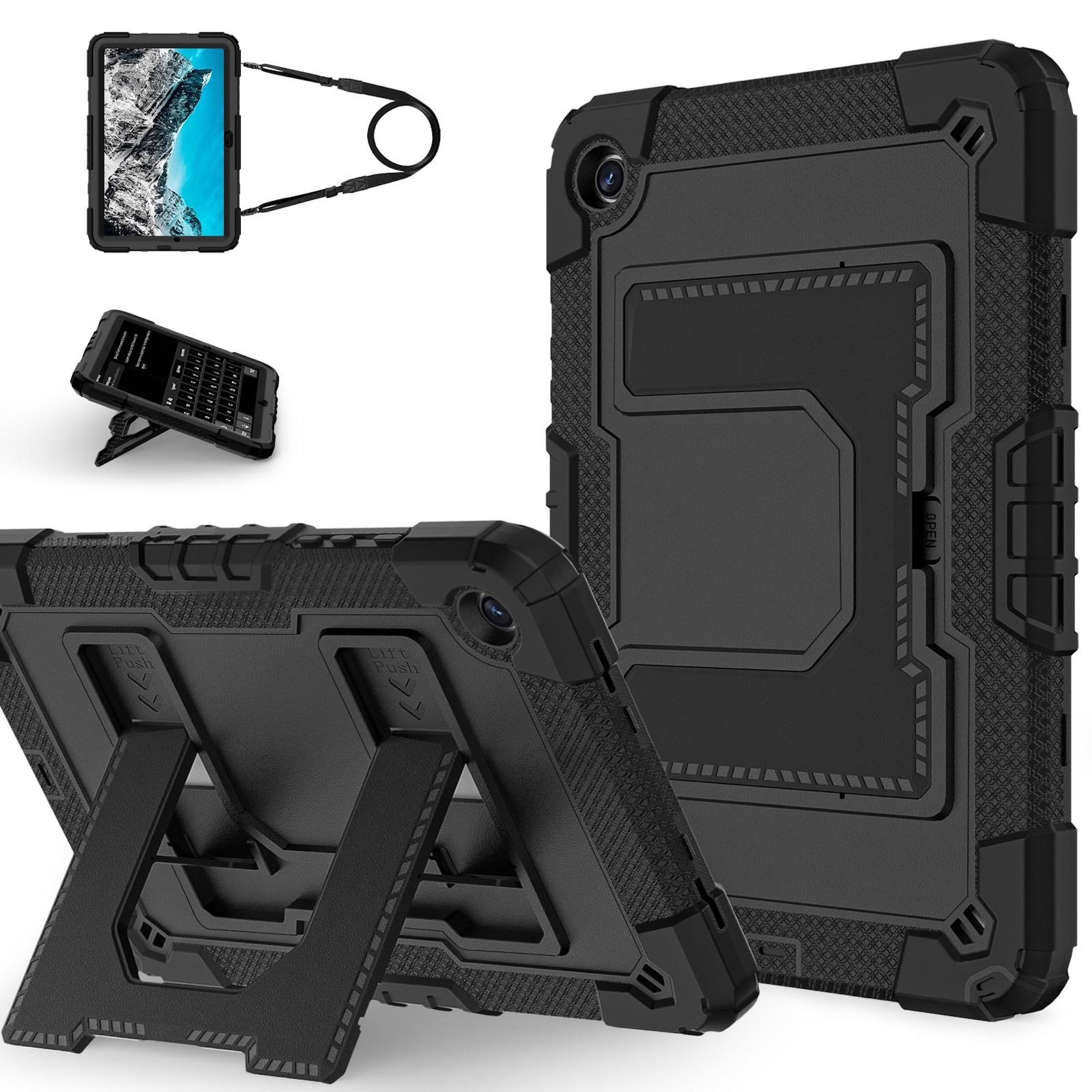 F&uuml;r Samsung Galaxy Tab A11 Plus Silikon Hybrid PC Holder H&uuml;lle Schwarz 