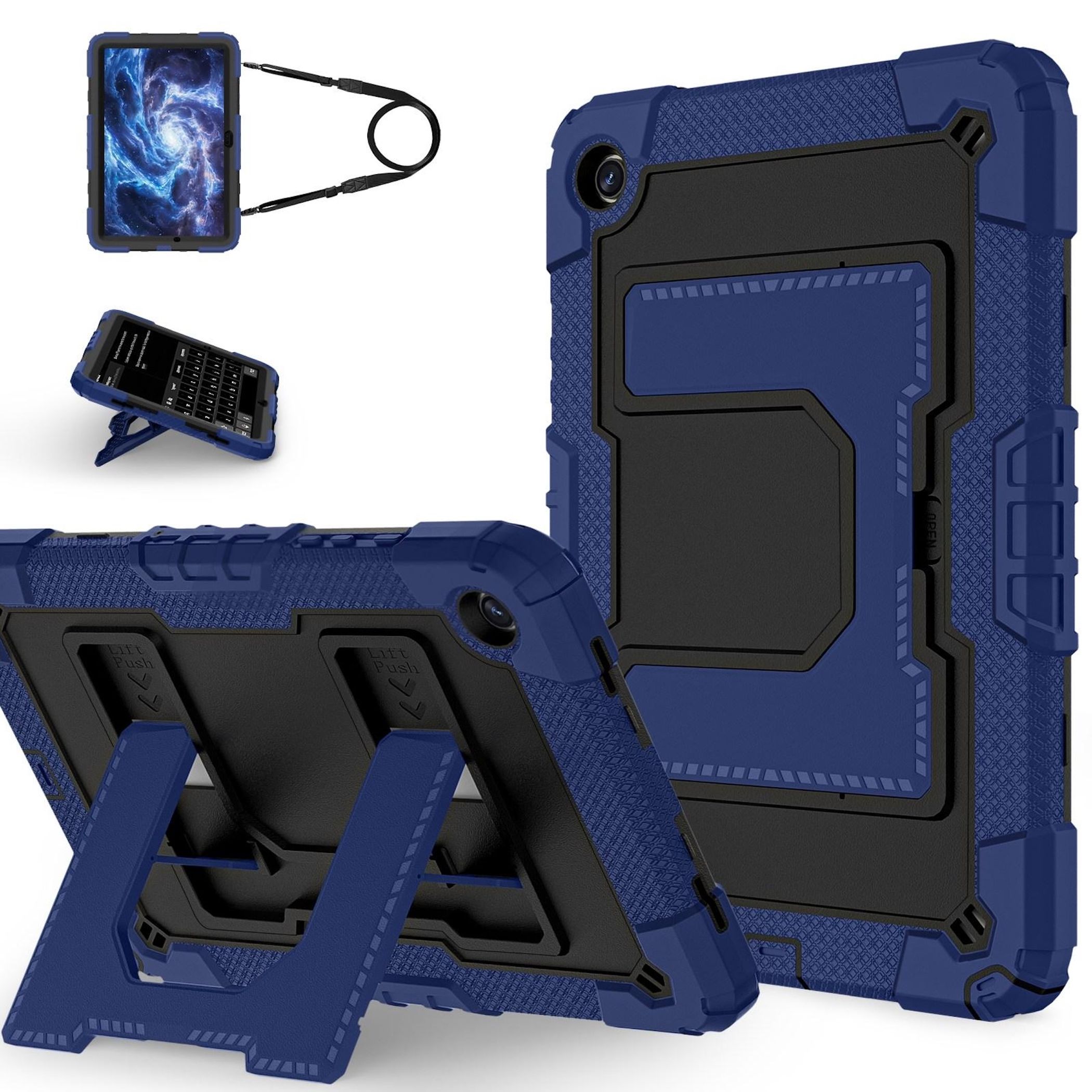 F&uuml;r Samsung Galaxy Tab A11 Plus Silikon Hybrid PC Holder H&uuml;lle D-Blau 