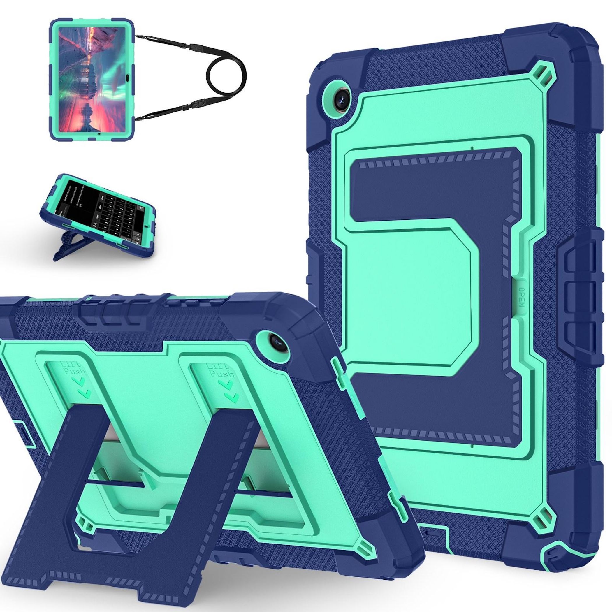 F&uuml;r Samsung Galaxy Tab A11 Plus Silikon Hybrid PC Holder H&uuml;lle T&uuml;rkis 