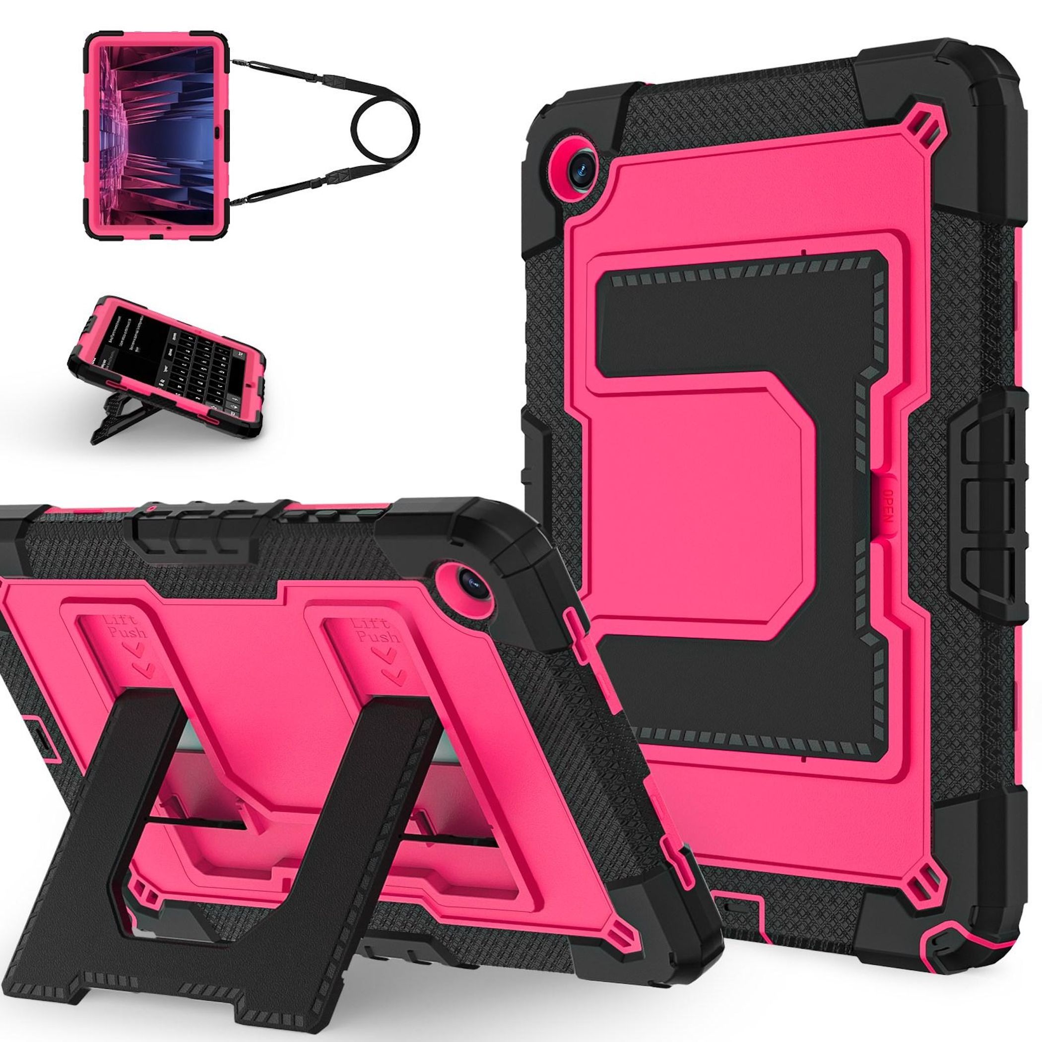 F&uuml;r Samsung Galaxy Tab A11 Plus Silikon Hybrid PC Holder H&uuml;lle Pink 