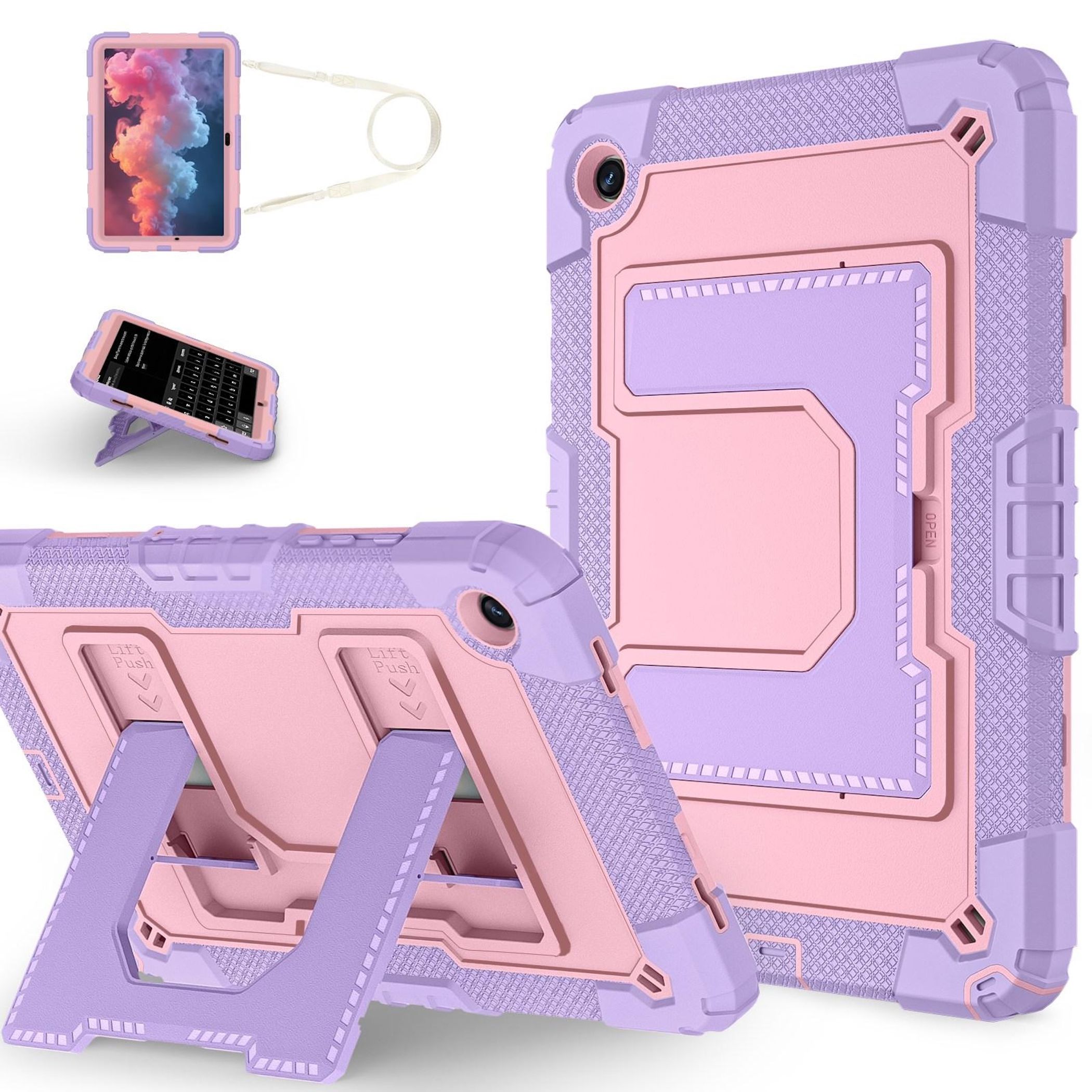 F&uuml;r Samsung Galaxy Tab A11 Plus Silikon Hybrid PC Holder H&uuml;lle Rosa 