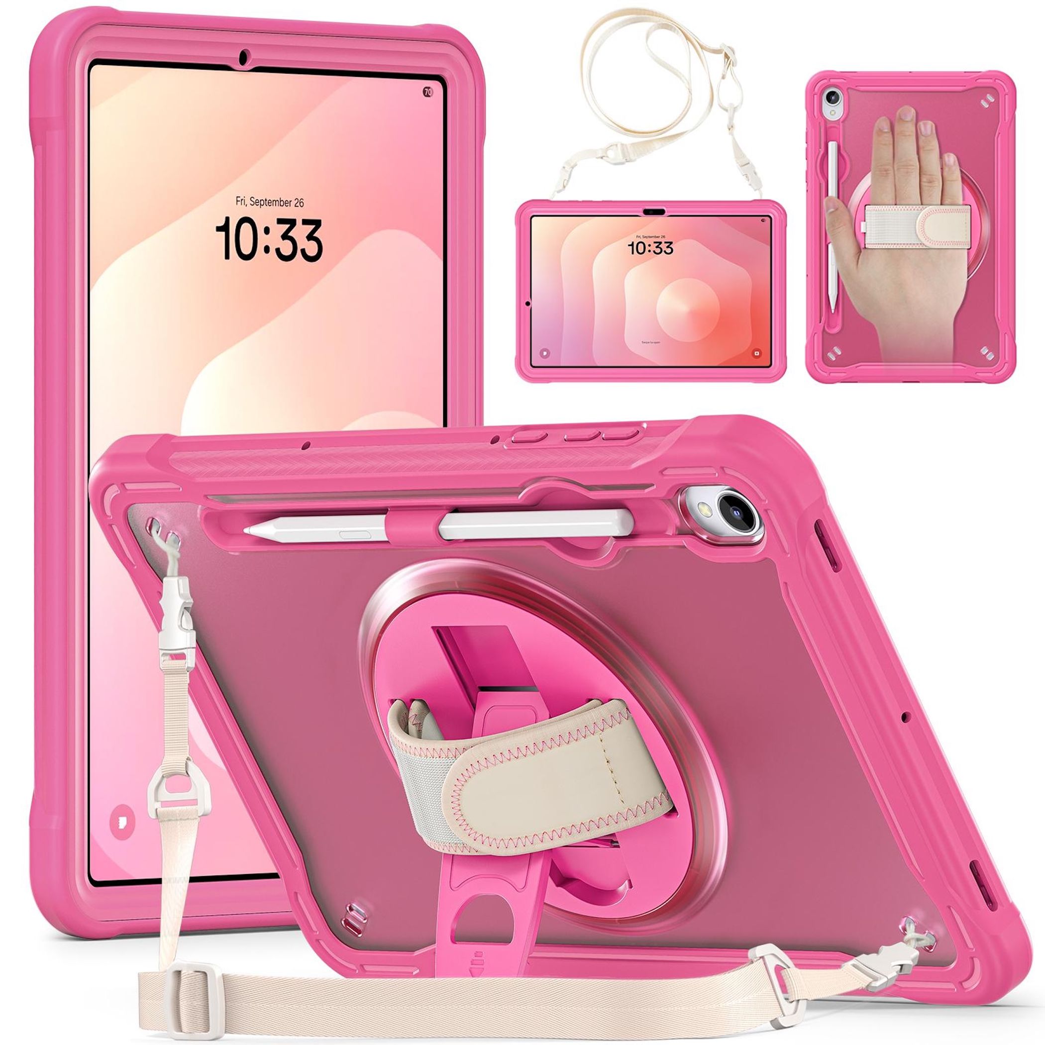 F&uuml;r Samsung Galaxy Tab S11 360 Grad Rotation Heavy Hybrid H&uuml;lle Rosa 