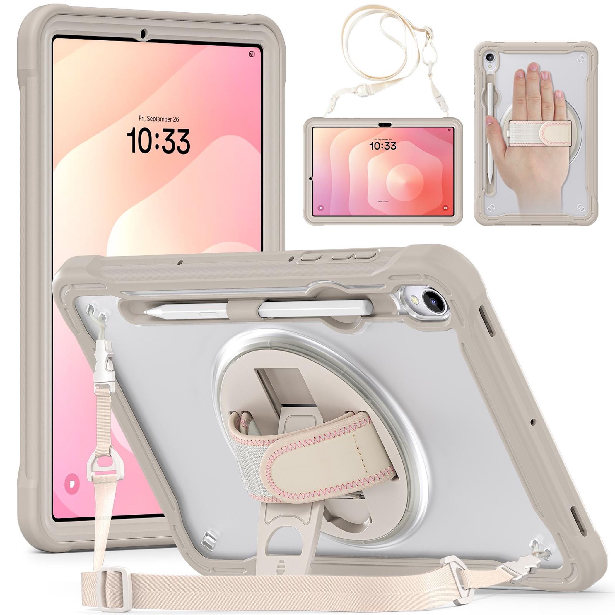 F&uuml;r Samsung Galaxy Tab S11 360 Grad Rotation Heavy Hybrid H&uuml;lle Beige 