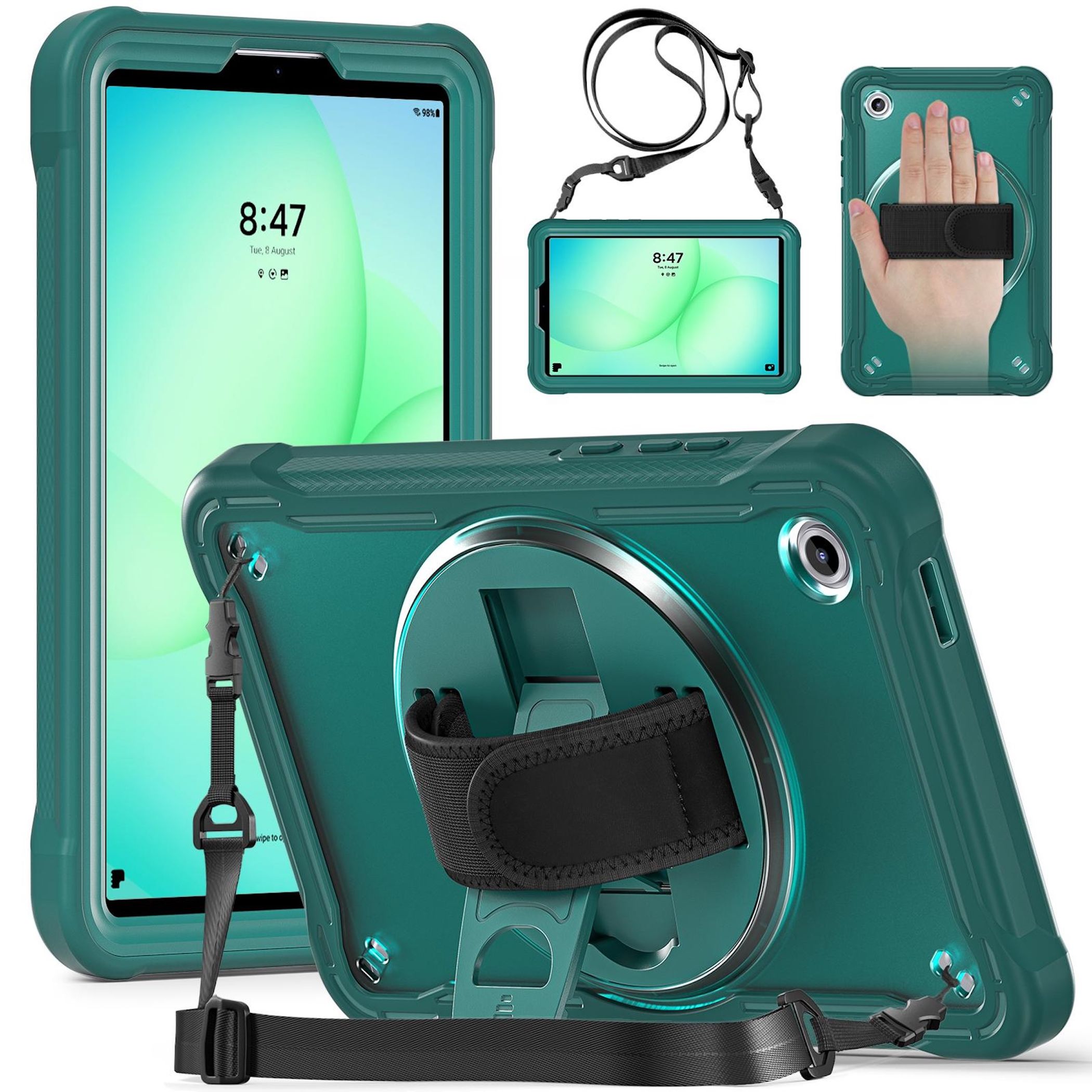 F&uuml;r Samsung Galaxy Tab A11 360 Grad Rotation Heavy Hybrid H&uuml;lle Gr&uuml;n 