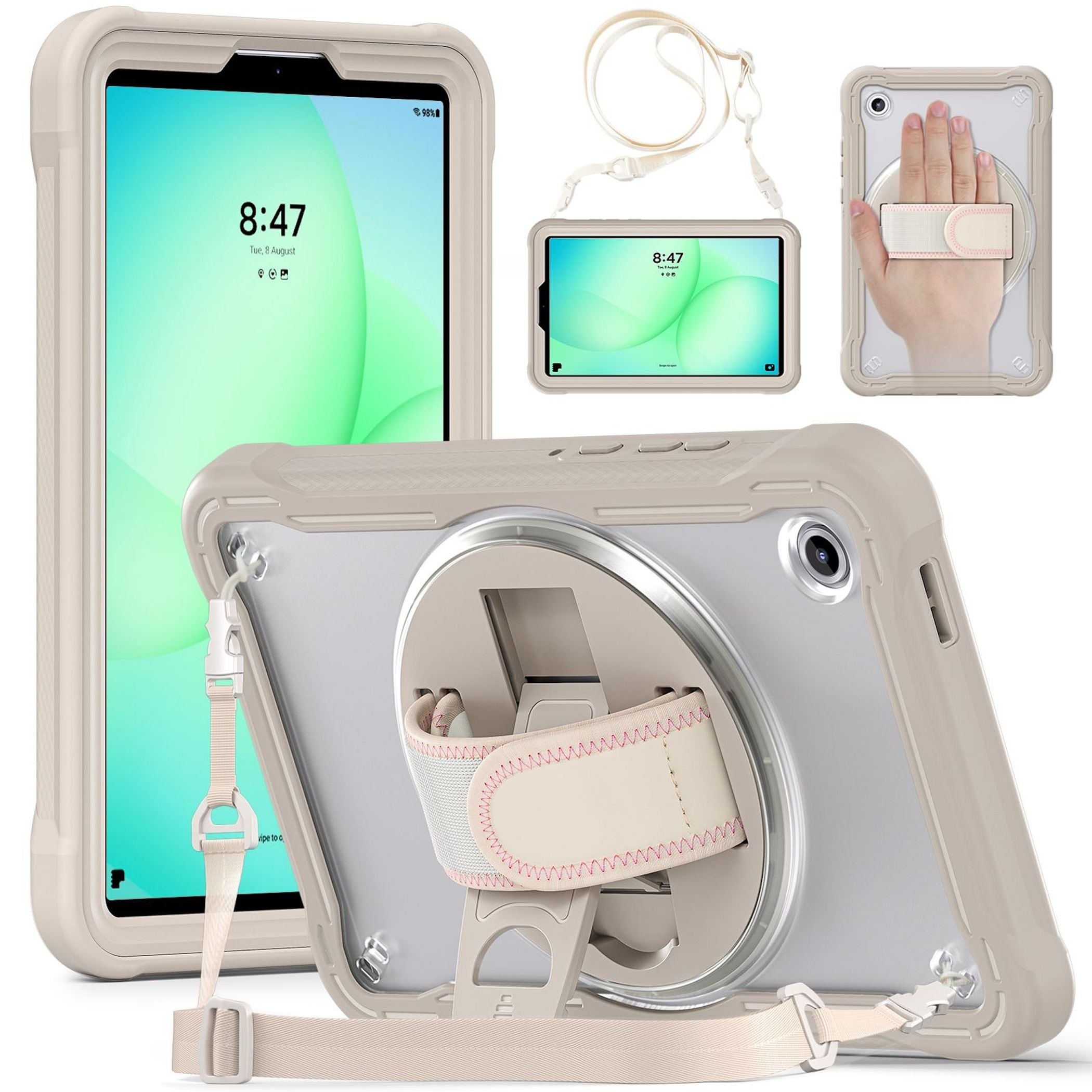 F&uuml;r Samsung Galaxy Tab A11 360 Grad Rotation Heavy Hybrid H&uuml;lle Beige 