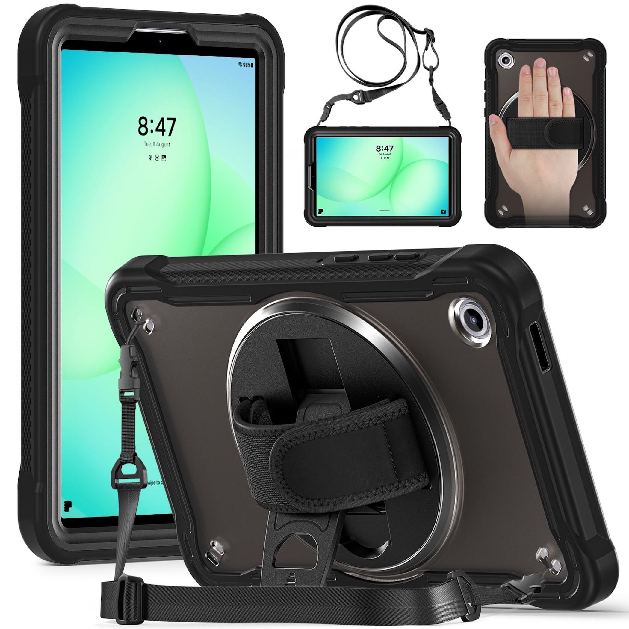 F&uuml;r Samsung Galaxy Tab A11 360 Grad Rotation Heavy Hybrid H&uuml;lle Schwarz 