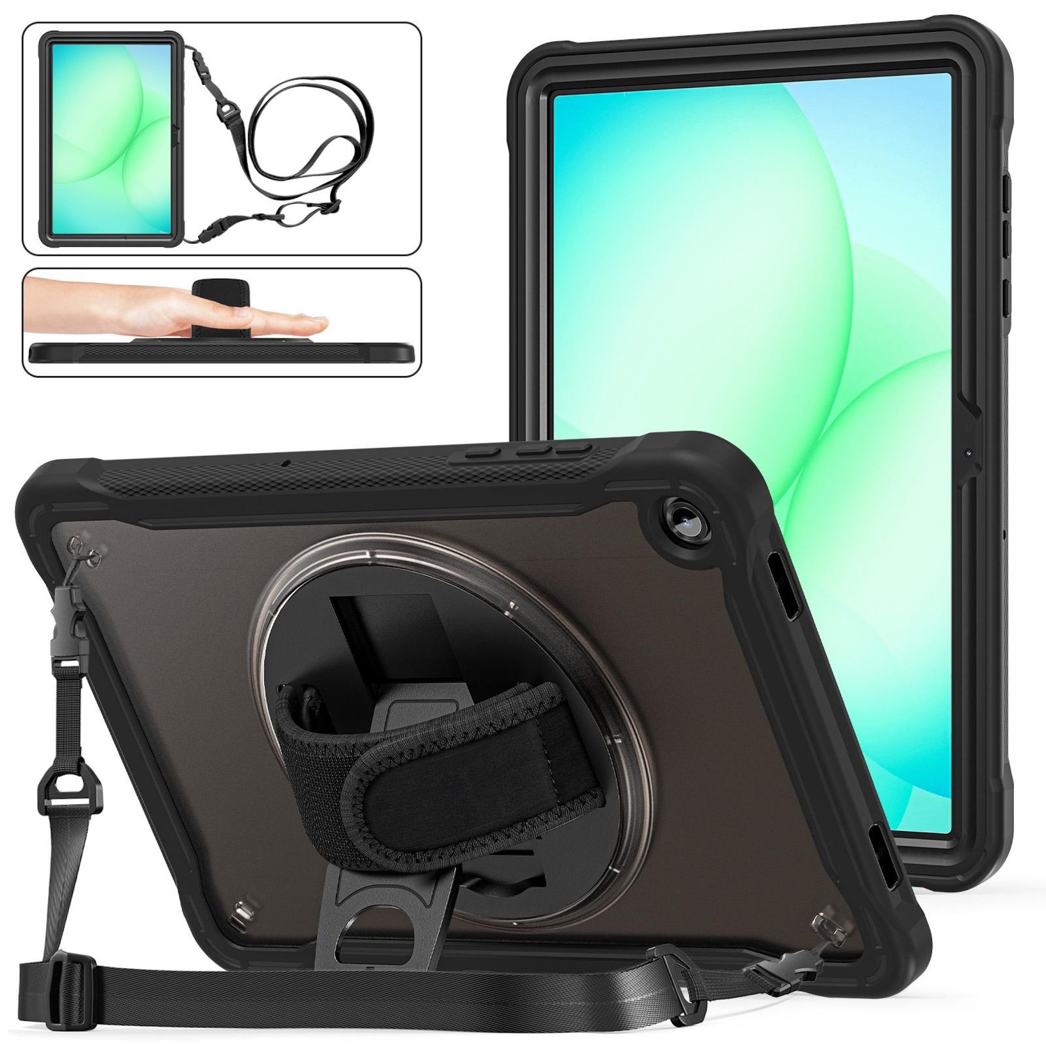 F&uuml;r Samsung Galaxy Tab A11 Plus 360 Grad Rotation Hybrid H&uuml;lle Schwarz 