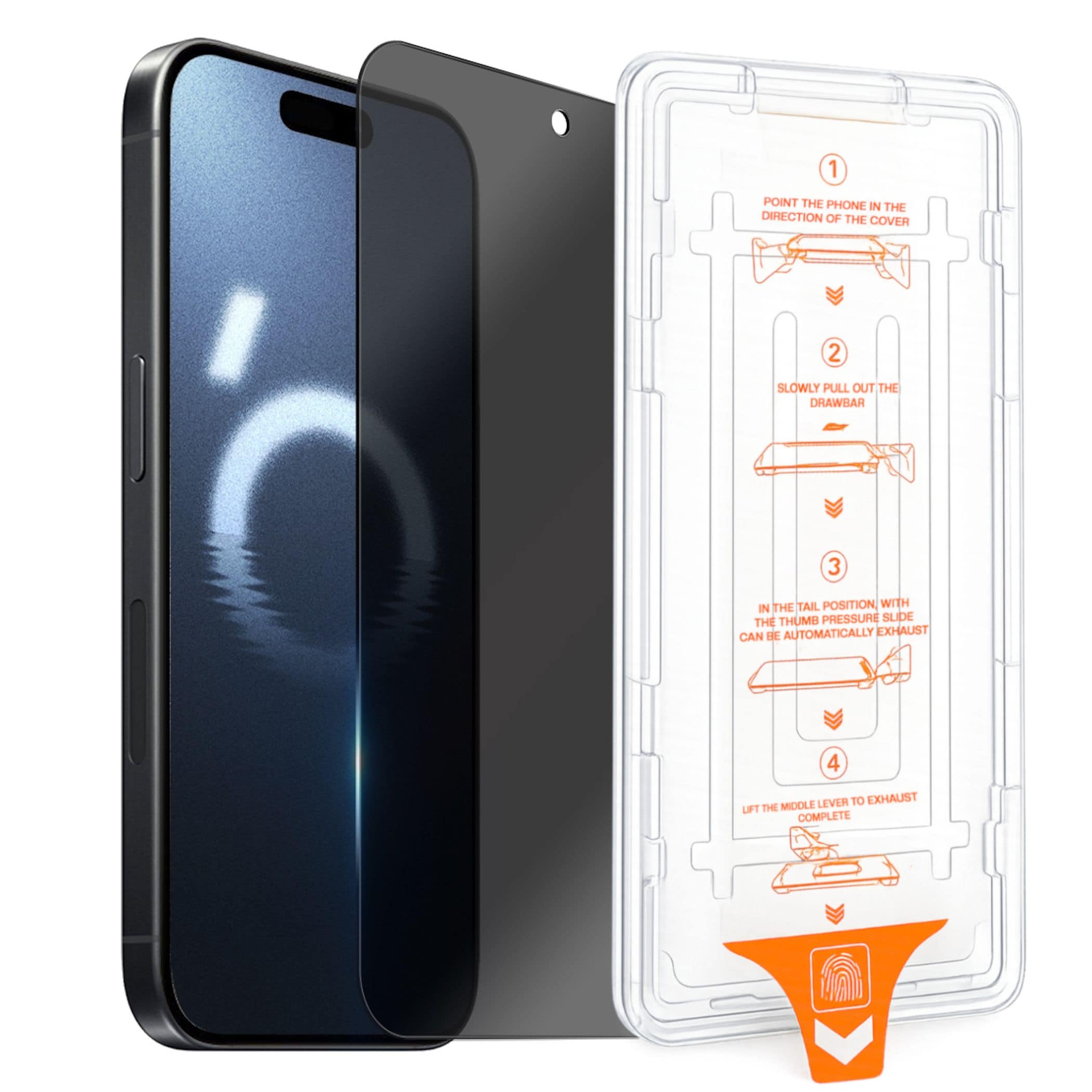 F&uuml;r Apple iPhone 16 Pro SnapFit Privacy 9H 3D Glas Installationshilfe 