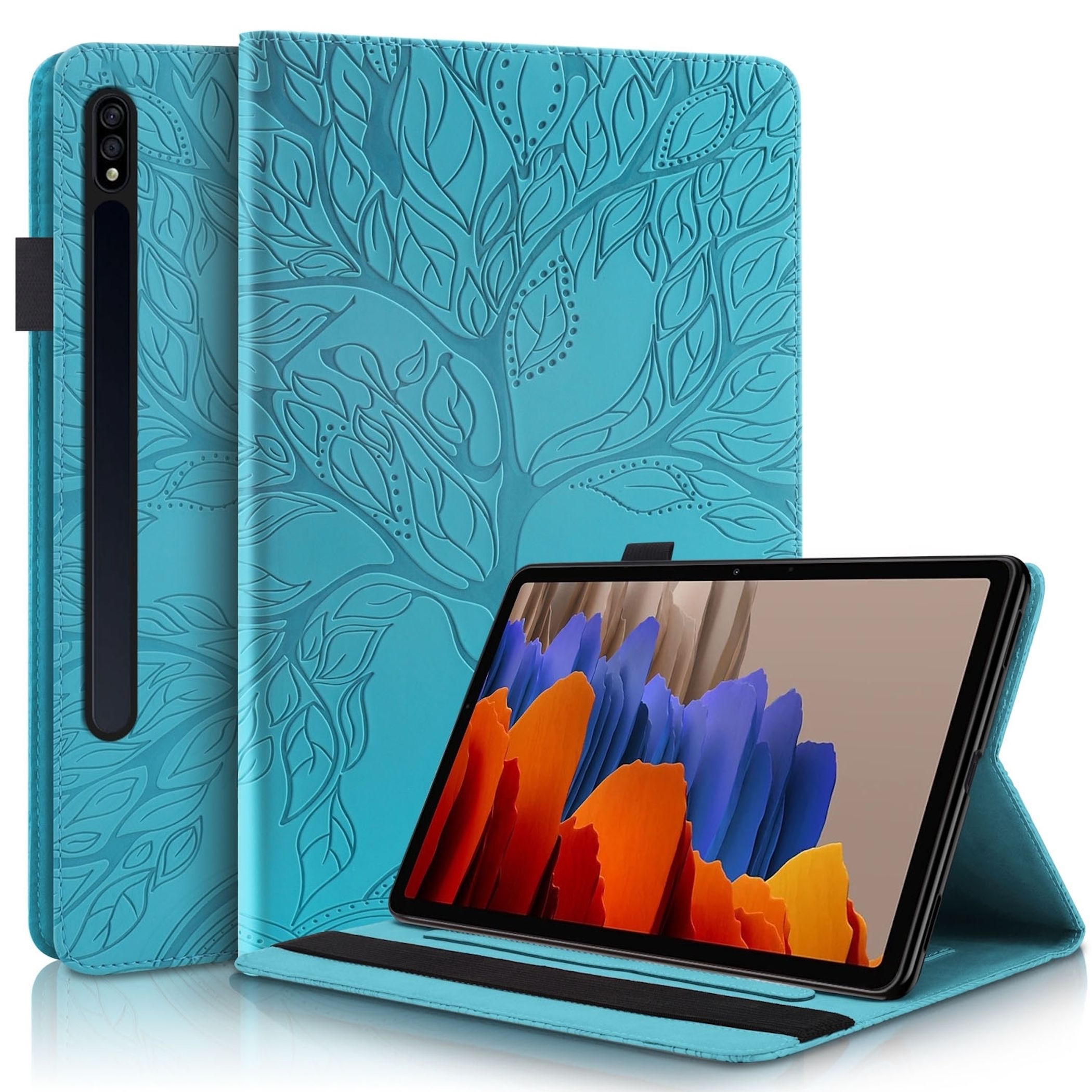 F&uuml;r Samsung Galaxy Tab S10 Lite / S10 FE Baum Kunstleder Tasche Blau 