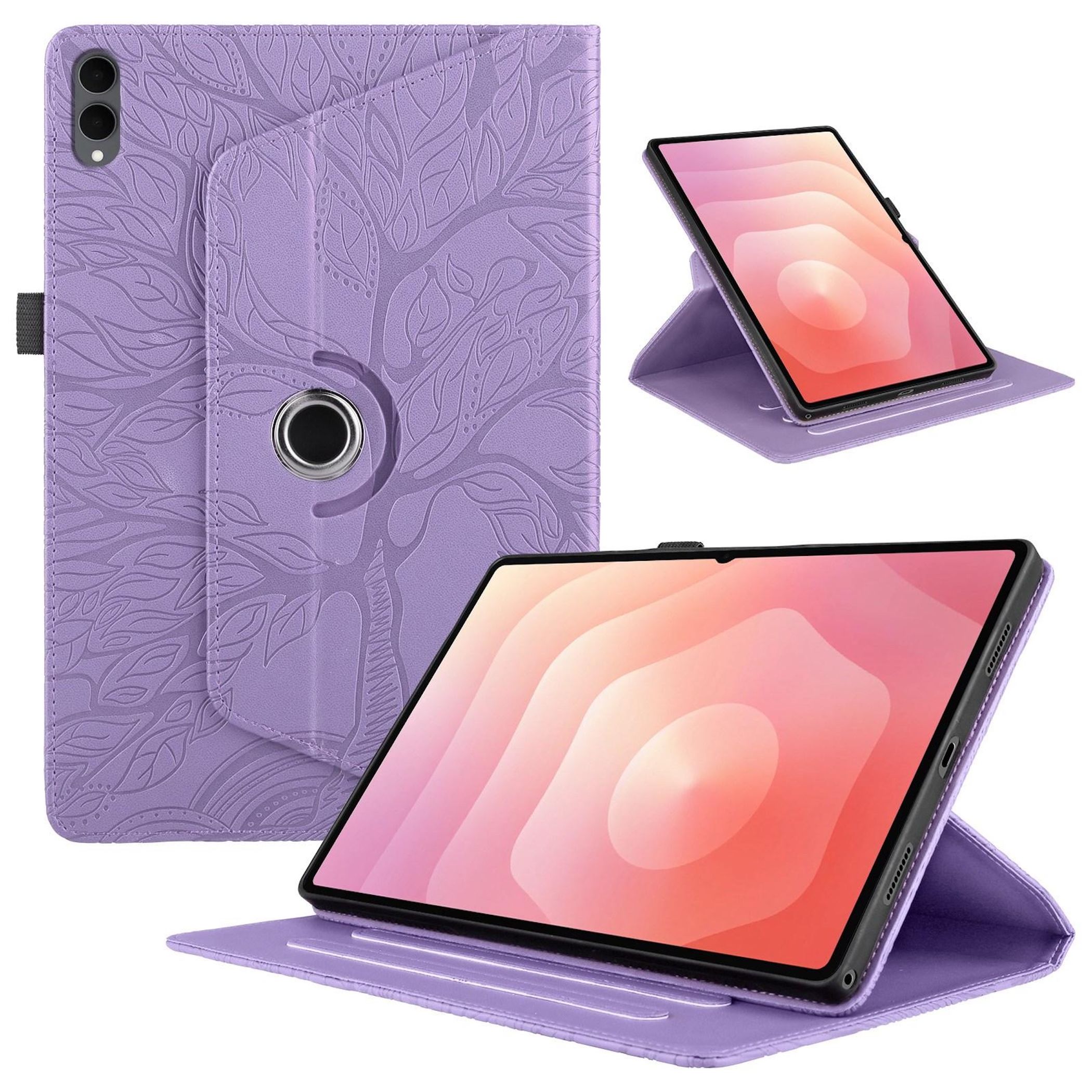 F&uuml;r Samsung Galaxy Tab S11 Ultra 360 Grad Baum Kunstleder Tasche Lila 