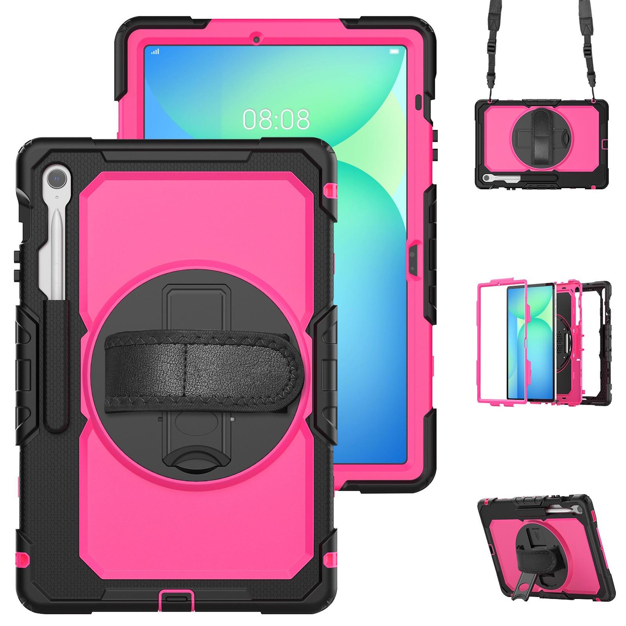 F&uuml;r Samsung Galaxy Tab S10 FE Plus H&uuml;lle Halter & Schultergurt Pink 