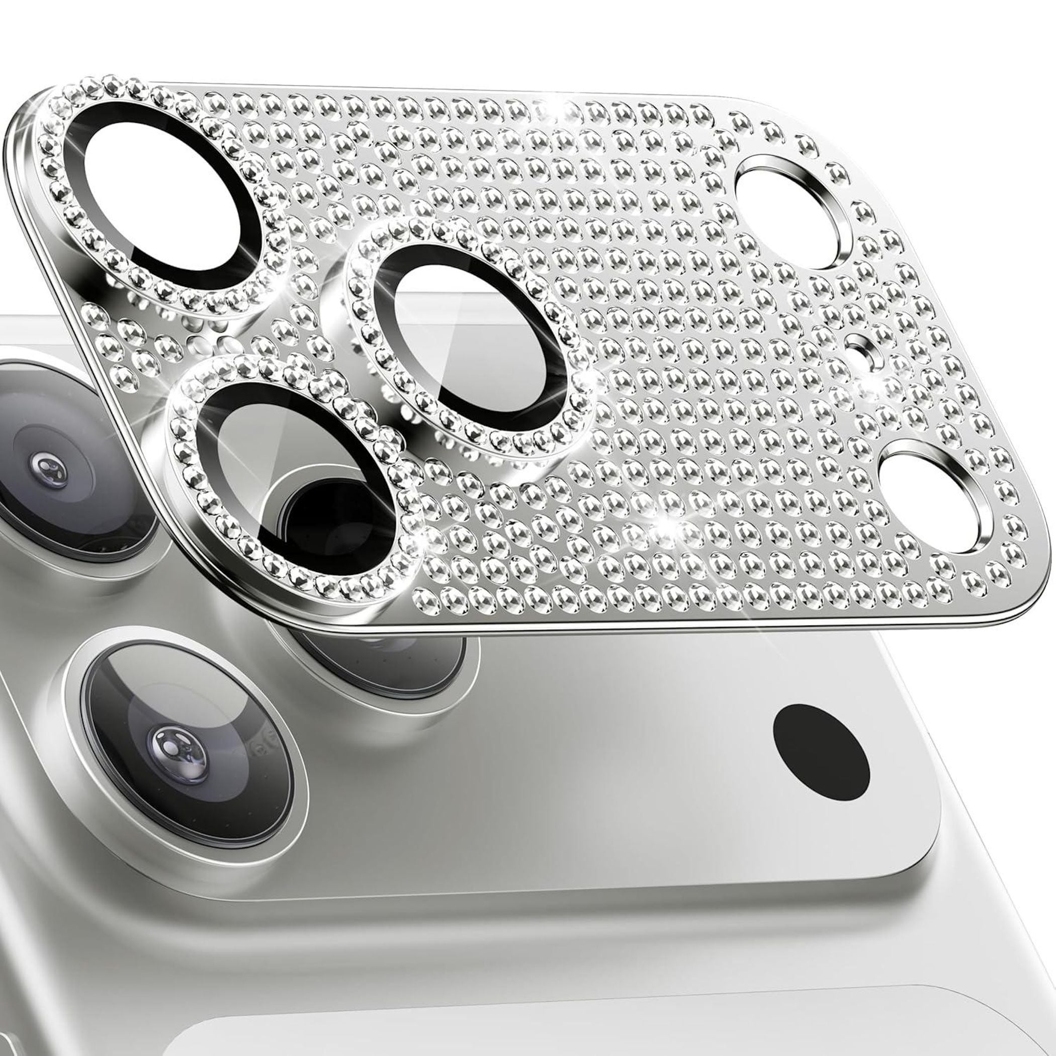 F&uuml;r Apple iPhone 17 Pro Kamera Diamant Design Schutz Metall Silber 