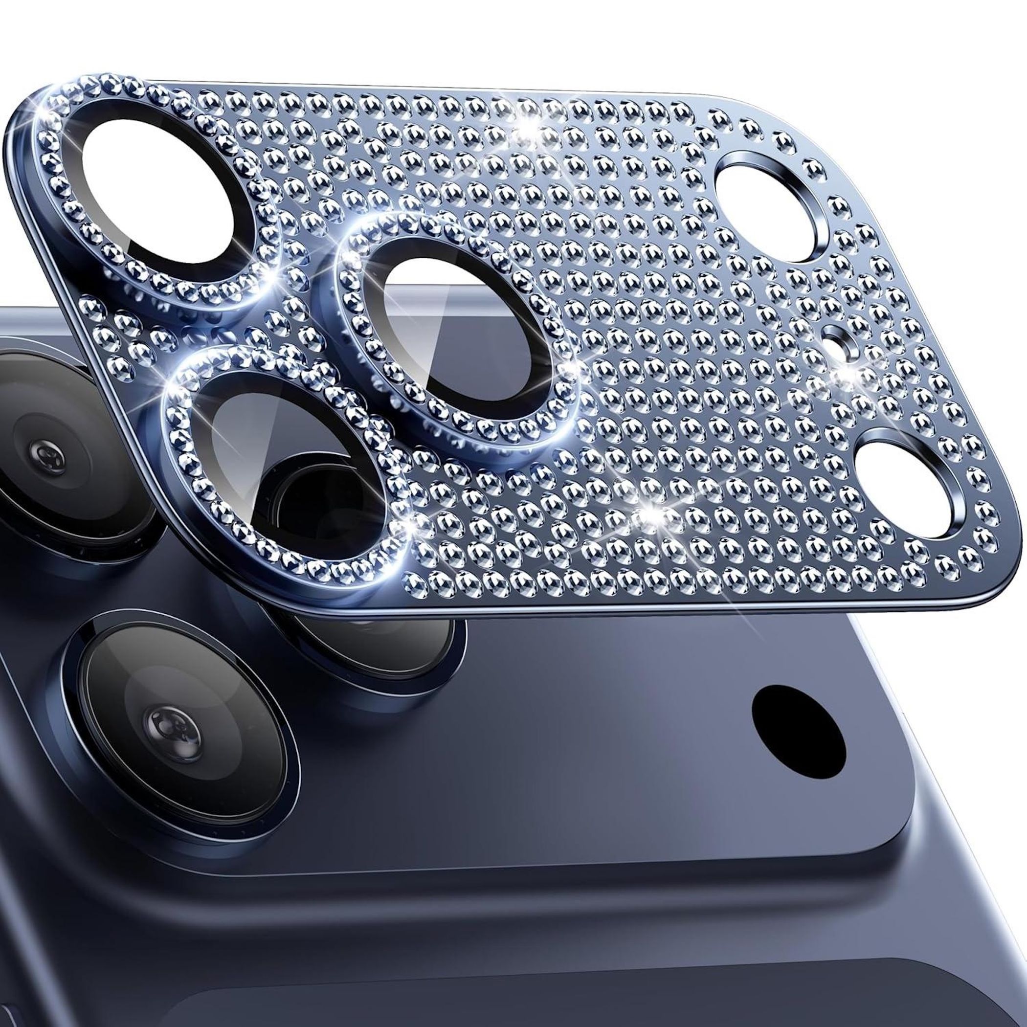 F&uuml;r Apple iPhone 17 Pro Kamera Diamant Design Schutz Metall Blau 