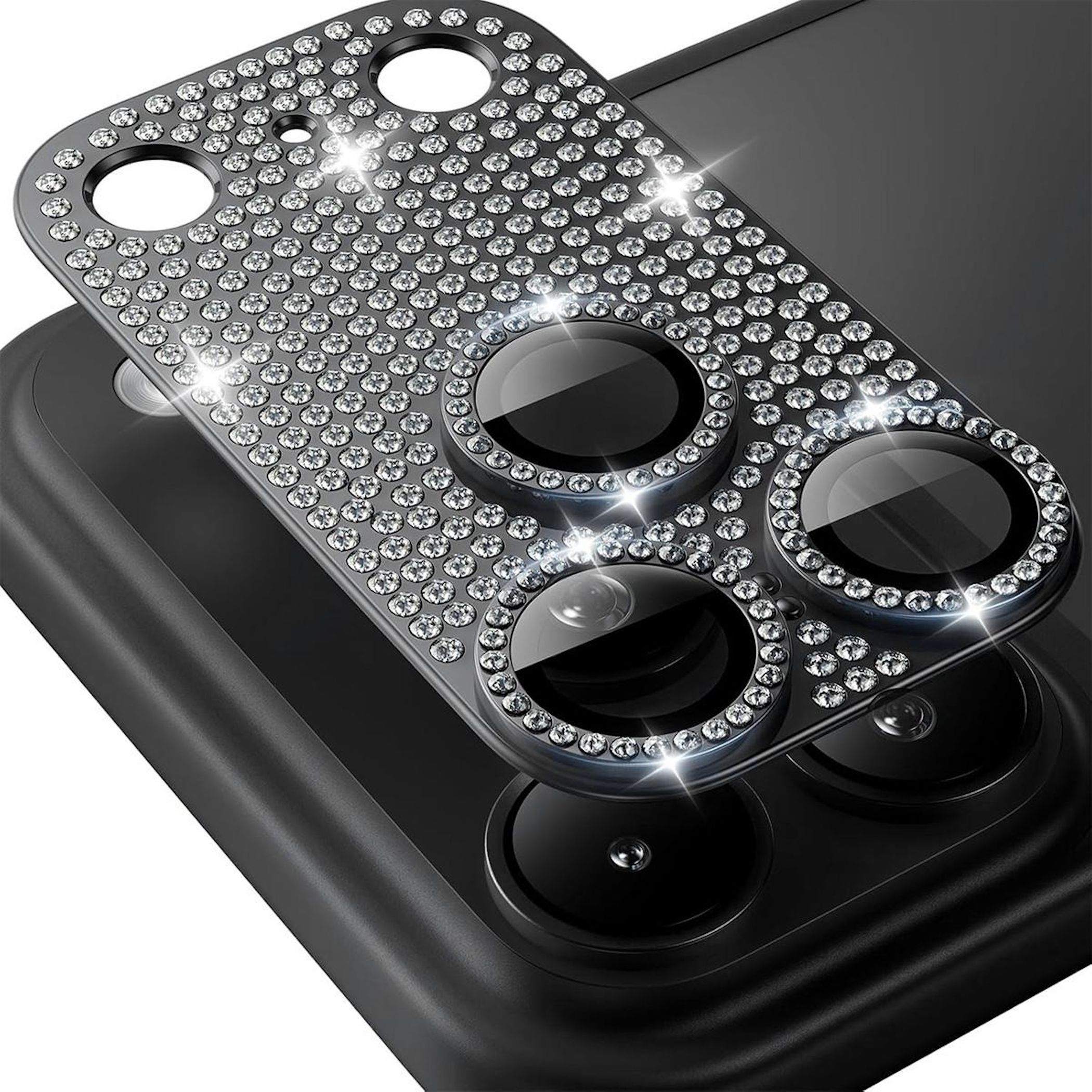 F&uuml;r Apple iPhone 17 Pro Kamera Diamant Design Schutz Metall Schwarz 