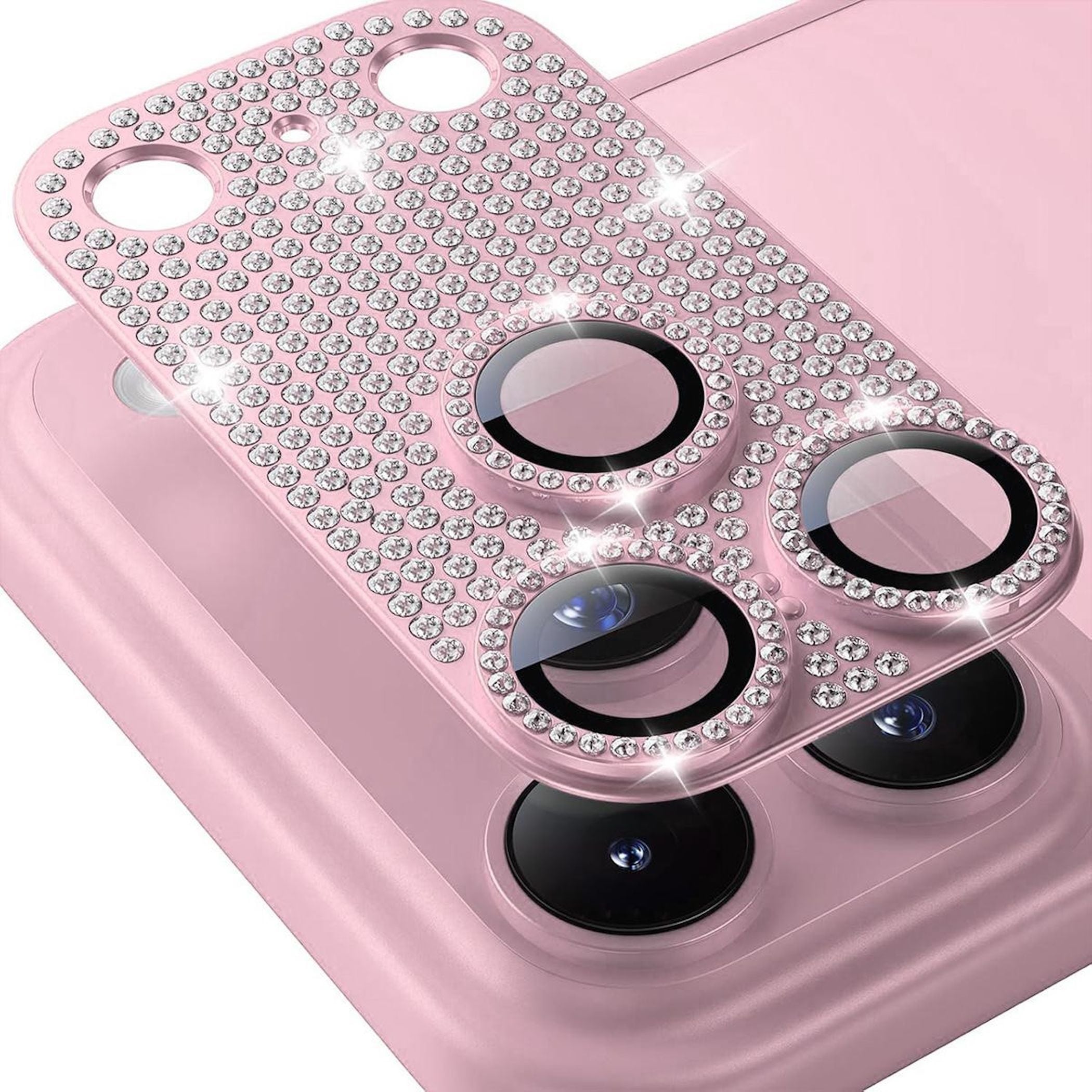 F&uuml;r Apple iPhone 17 Pro Kamera Diamant Design Schutz Metall Pink 