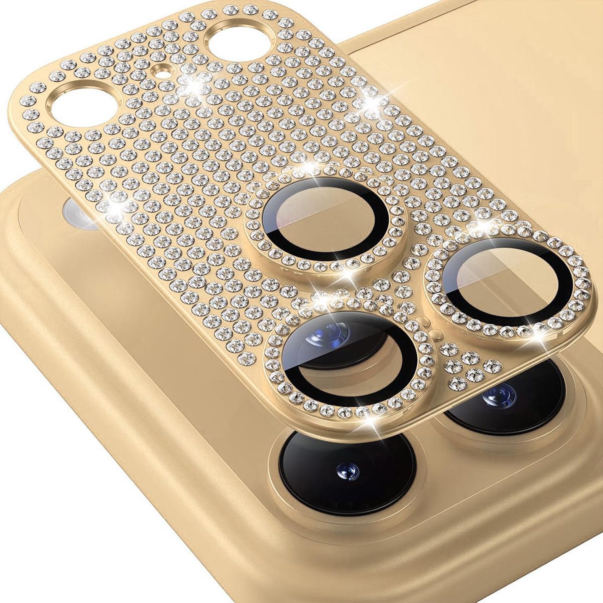 F&uuml;r Apple iPhone 17 Pro Max Kamera Diamant Design Schutz Metall Gold 