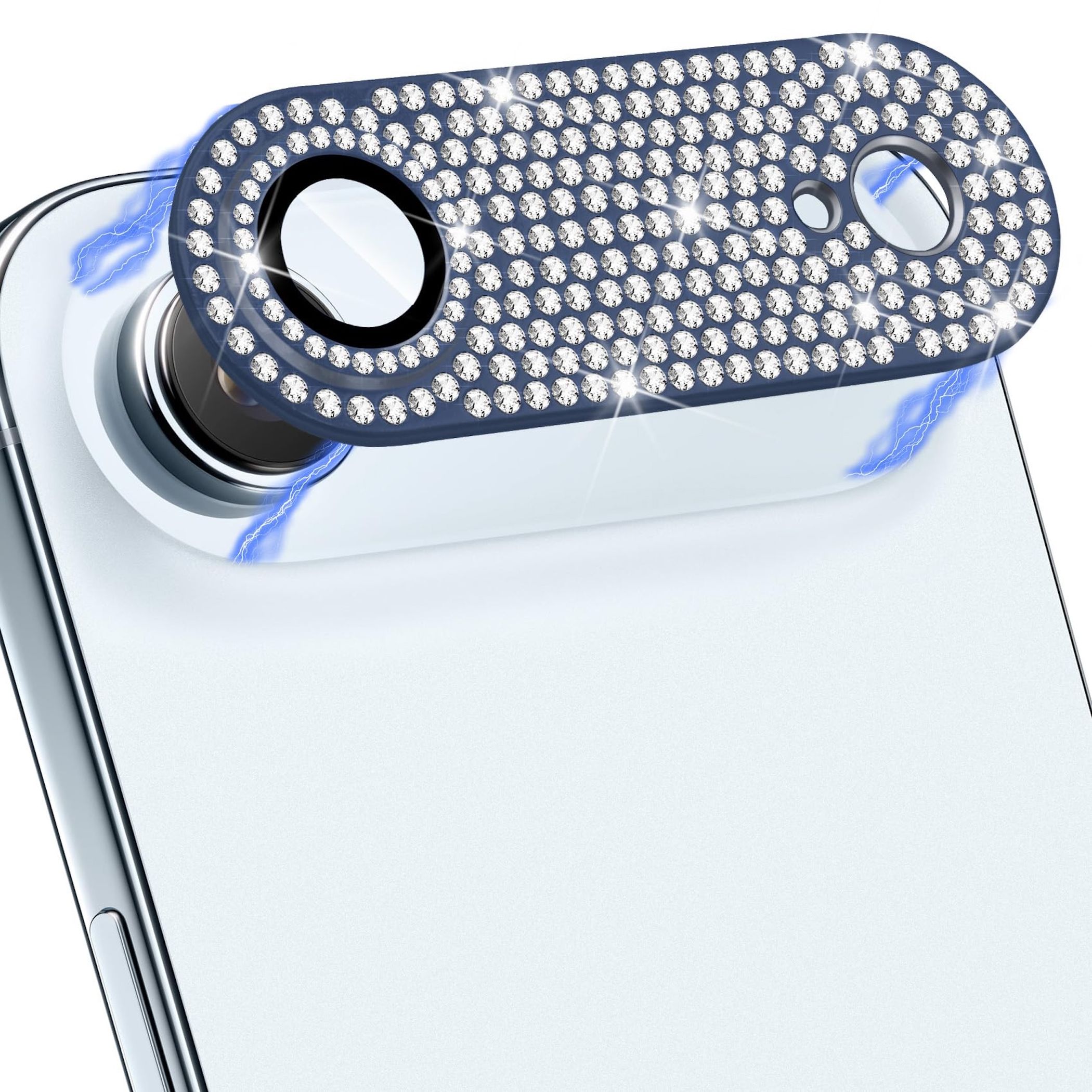 F&uuml;r Apple iPhone 17 Air Kamera Diamant Design Schutz Metall Blau 