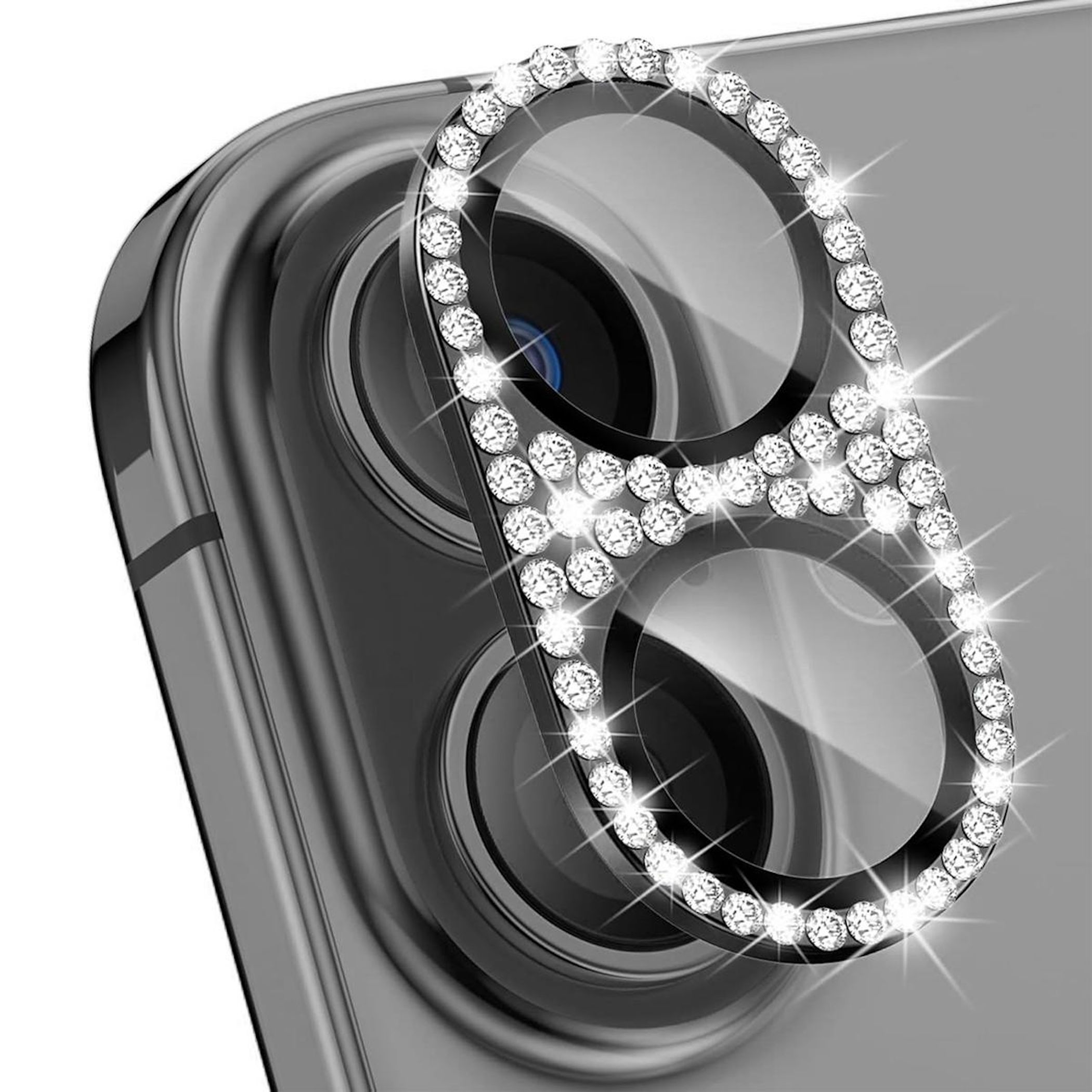 F&uuml;r Apple iPhone 17 Kamera Diamant Design Schutzglas Metall Schwarz 
