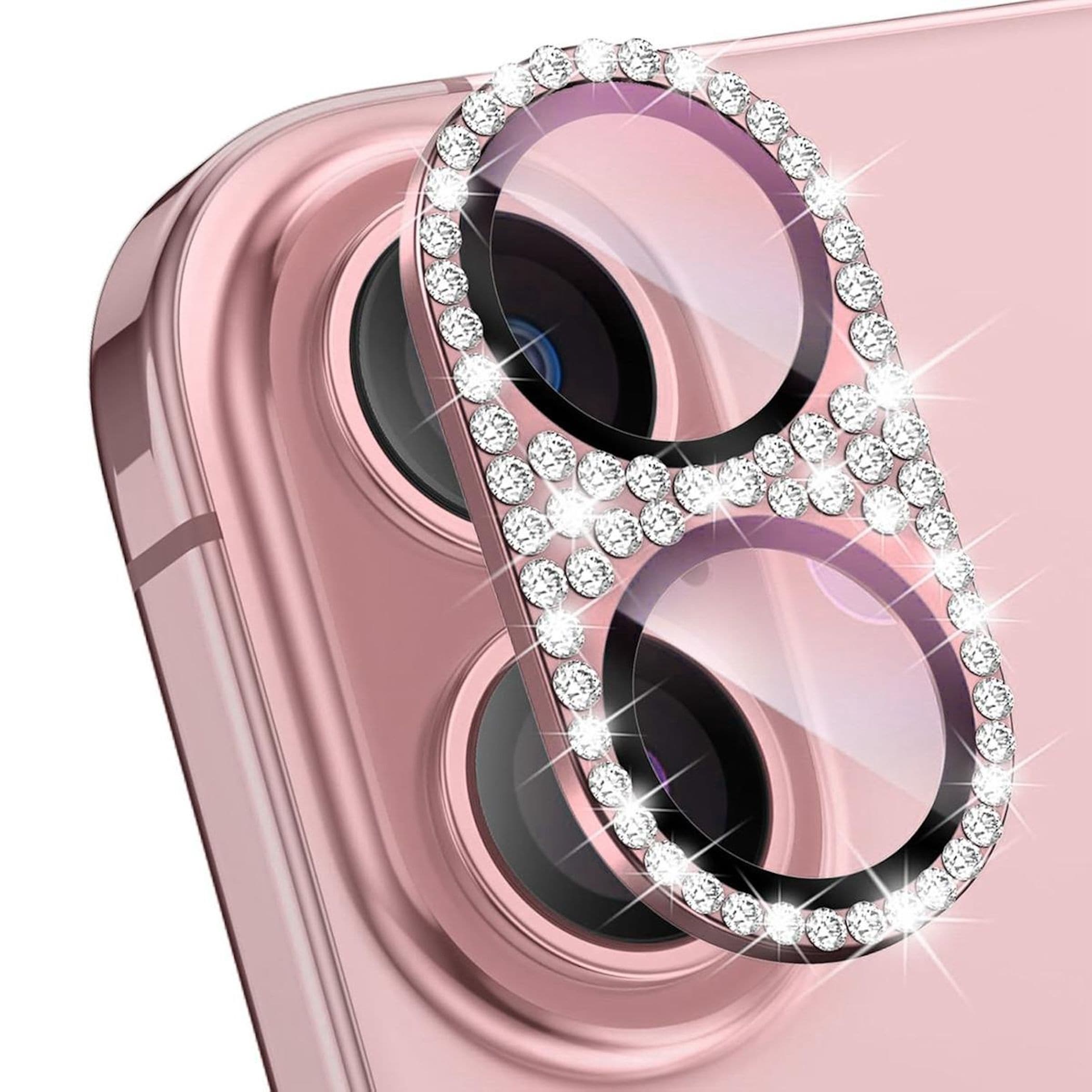 F&uuml;r Apple iPhone 17 Kamera Diamant Design Schutzglas Metall Pink 