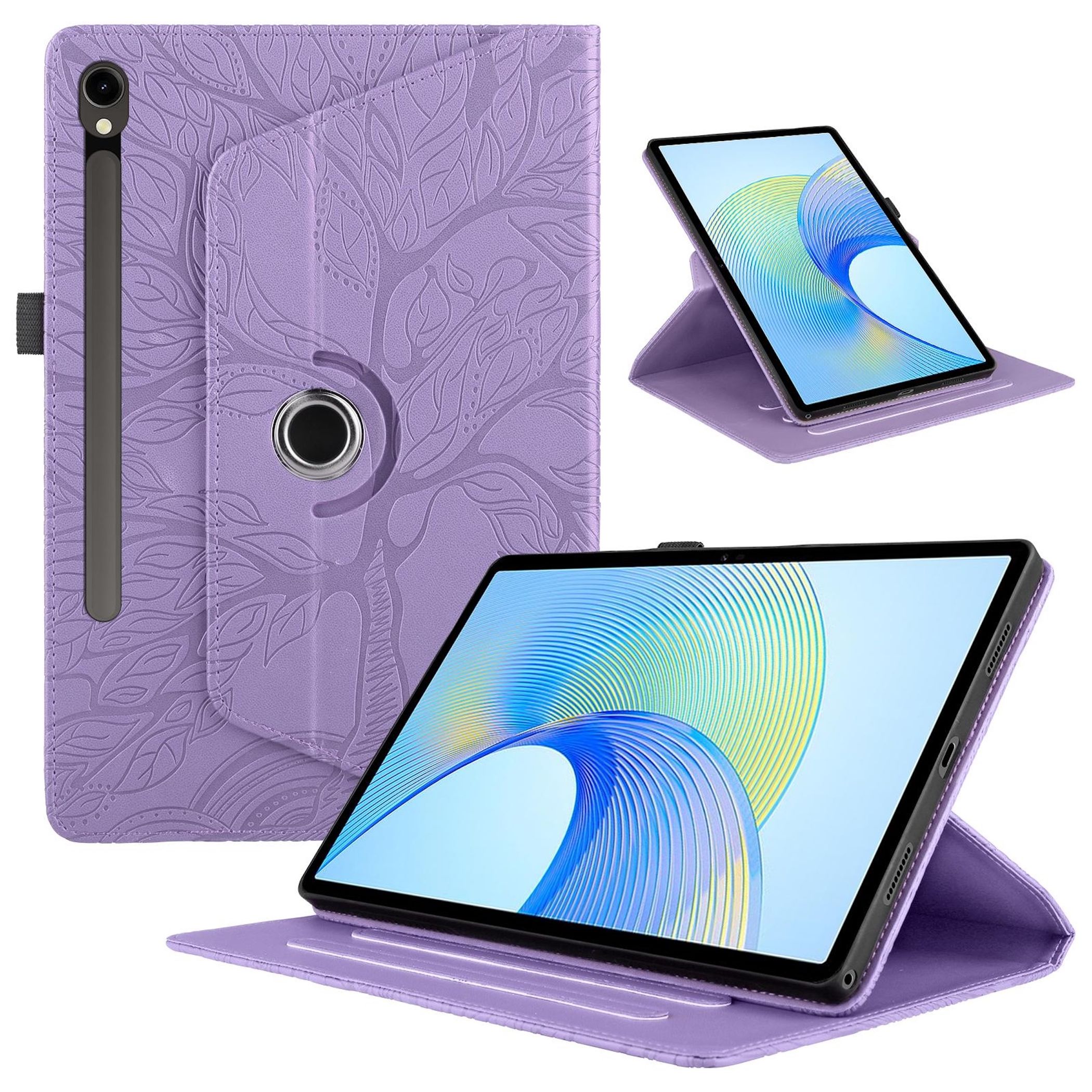 F&uuml;r Samsung Galaxy Tab S10 FE Plus 360 Baum Kunstleder Tasche Lila 