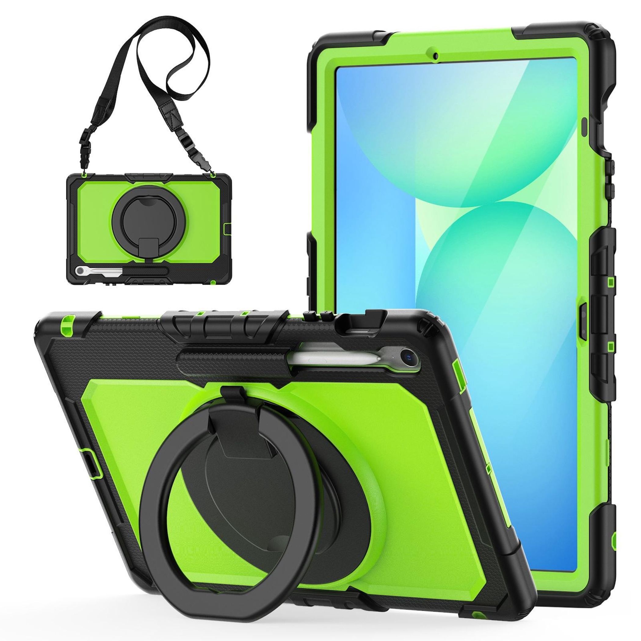 F&uuml;r Samsung Galaxy Tab S10 FE Plus Griff & Schultergurt H&uuml;lle Gr&uuml;n 