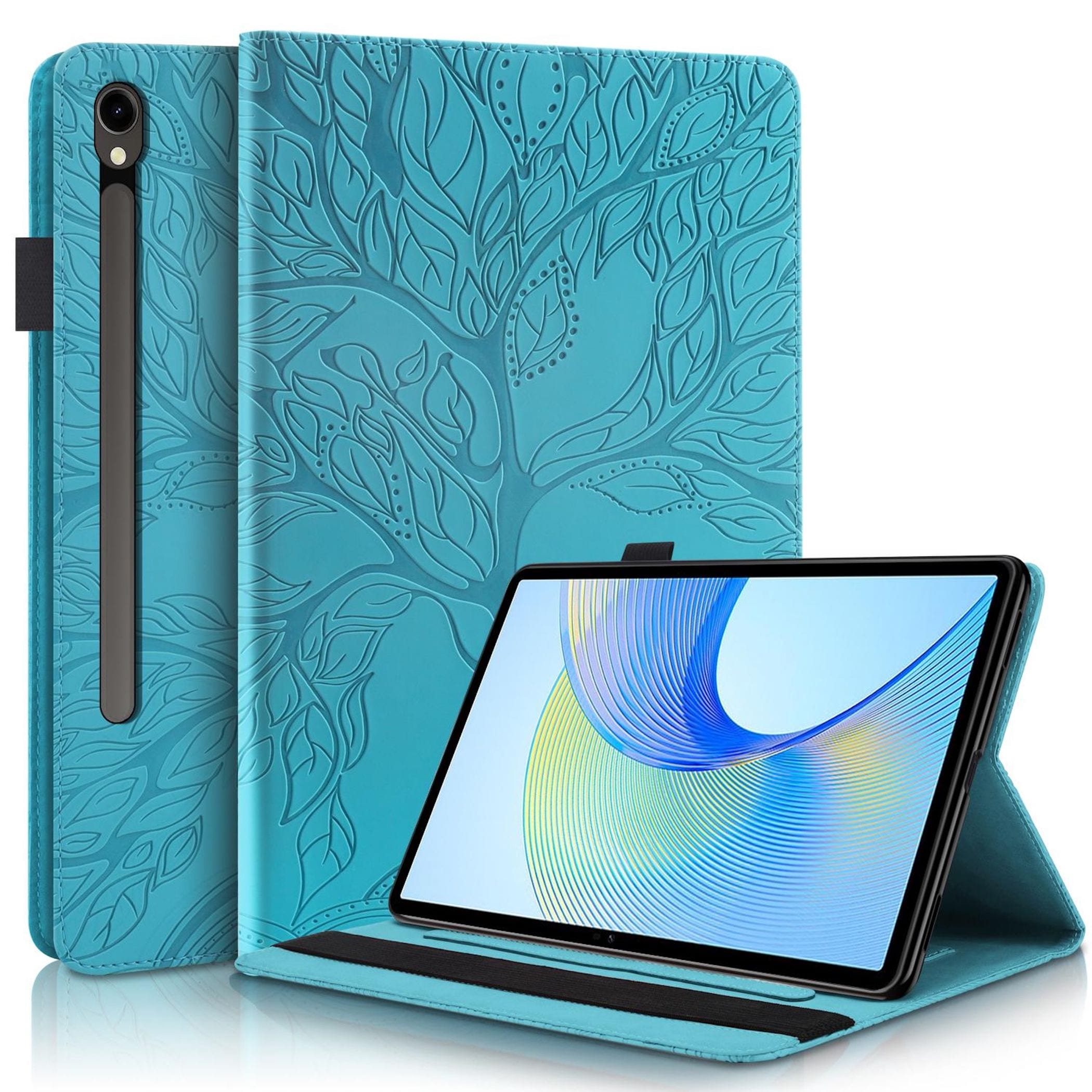 F&uuml;r Samsung Galaxy Tab S10 FE Plus Kunstleder Baum Design Tasche Blau 