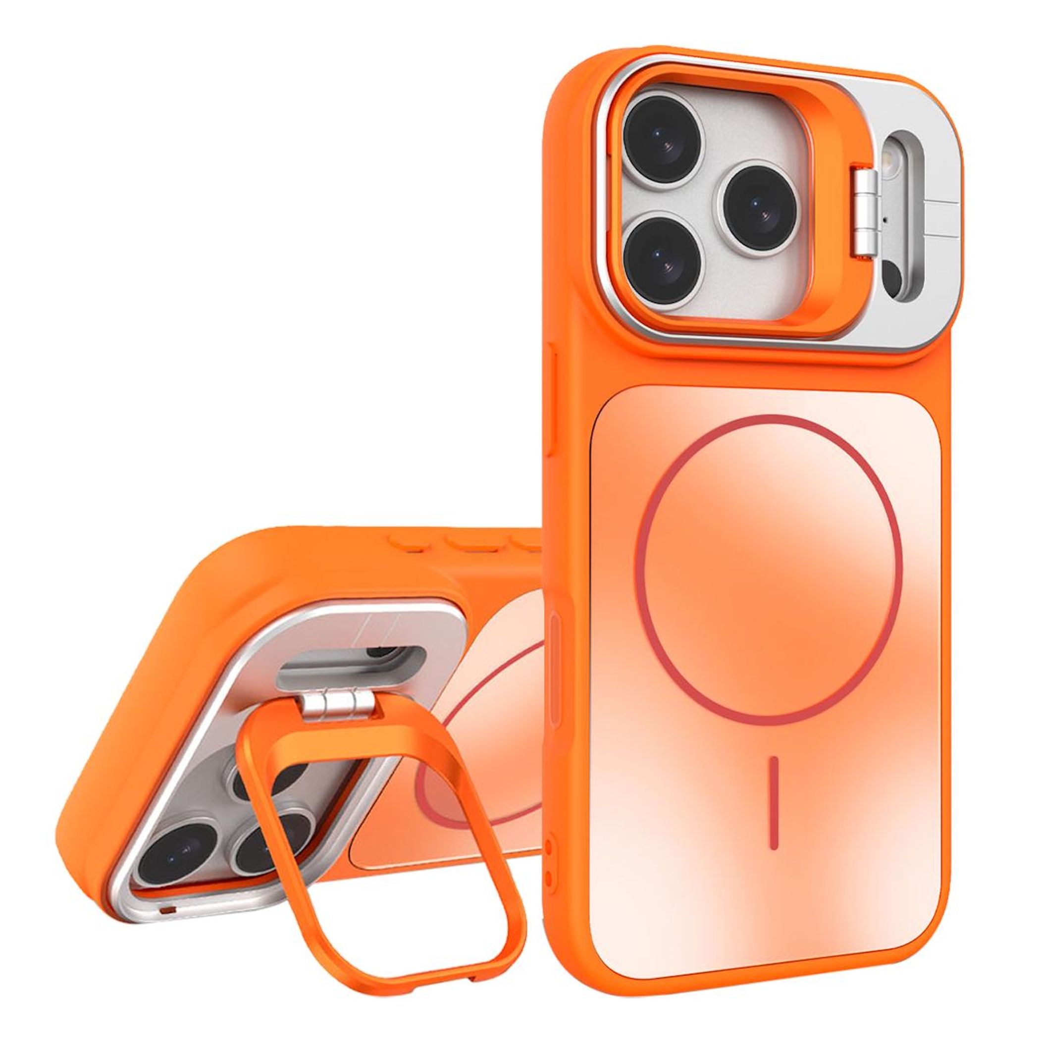 F&uuml;r Apple iPhone 17 Pro AG Frosted TPU MagSafe H&uuml;lle mit Stand Orange 