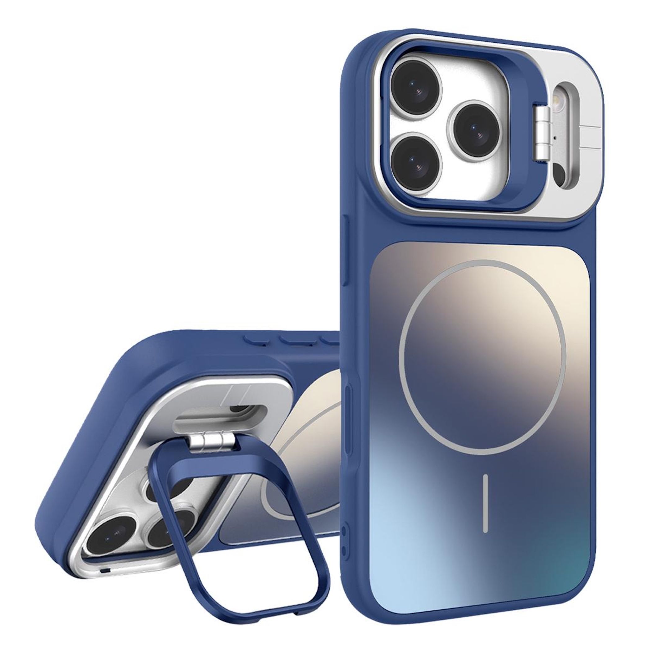 F&uuml;r Apple iPhone 17 Pro Max AG Frosted TPU MagSafe H&uuml;lle Stand Blau 