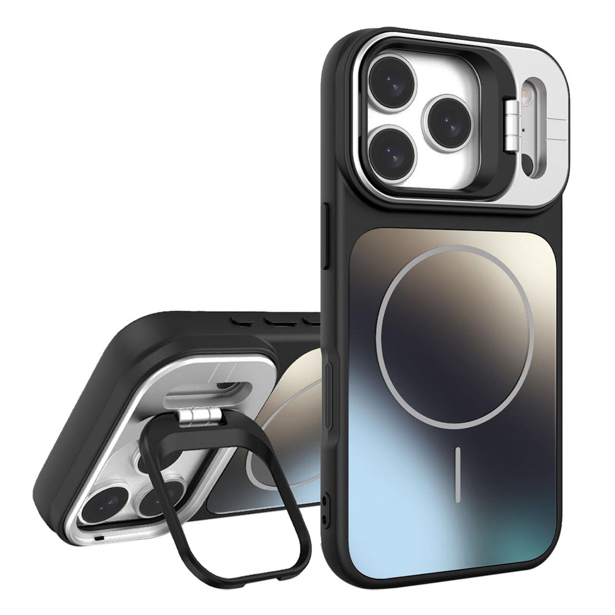 F&uuml;r Apple iPhone 17 Pro Max AG Frosted TPU MagSafe H&uuml;lle Stand Schwarz 