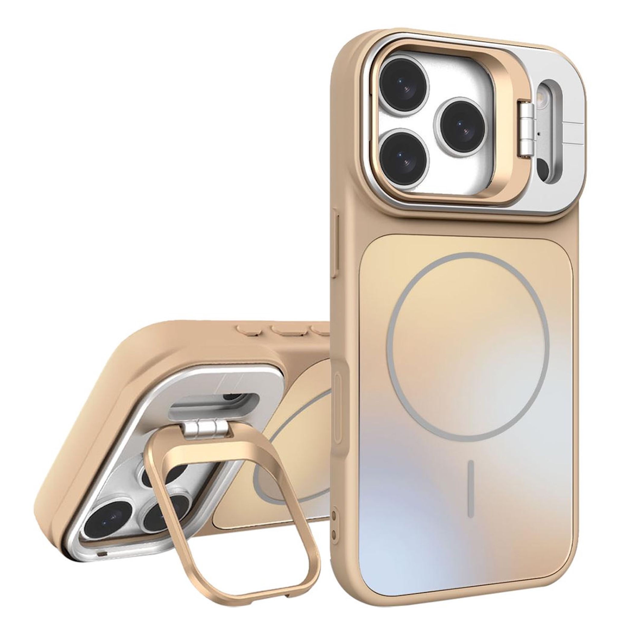 F&uuml;r Apple iPhone 17 Pro Max AG Frosted TPU MagSafe H&uuml;lle Stand Gold 