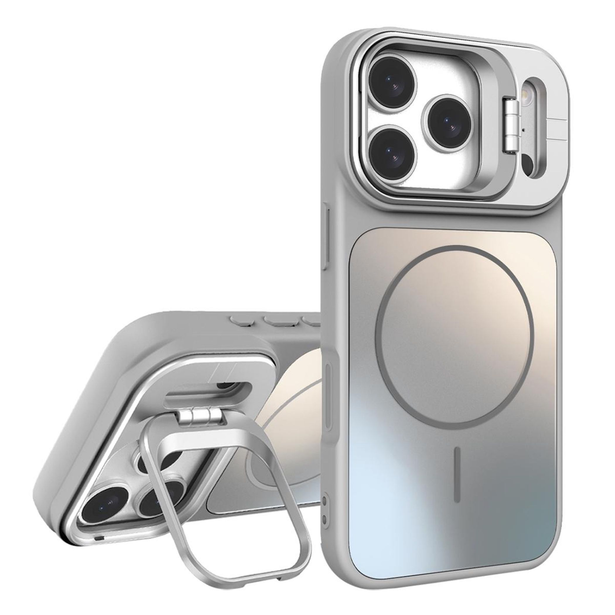 F&uuml;r Apple iPhone 17 Pro Max AG Frosted TPU MagSafe H&uuml;lle Stand Silber 