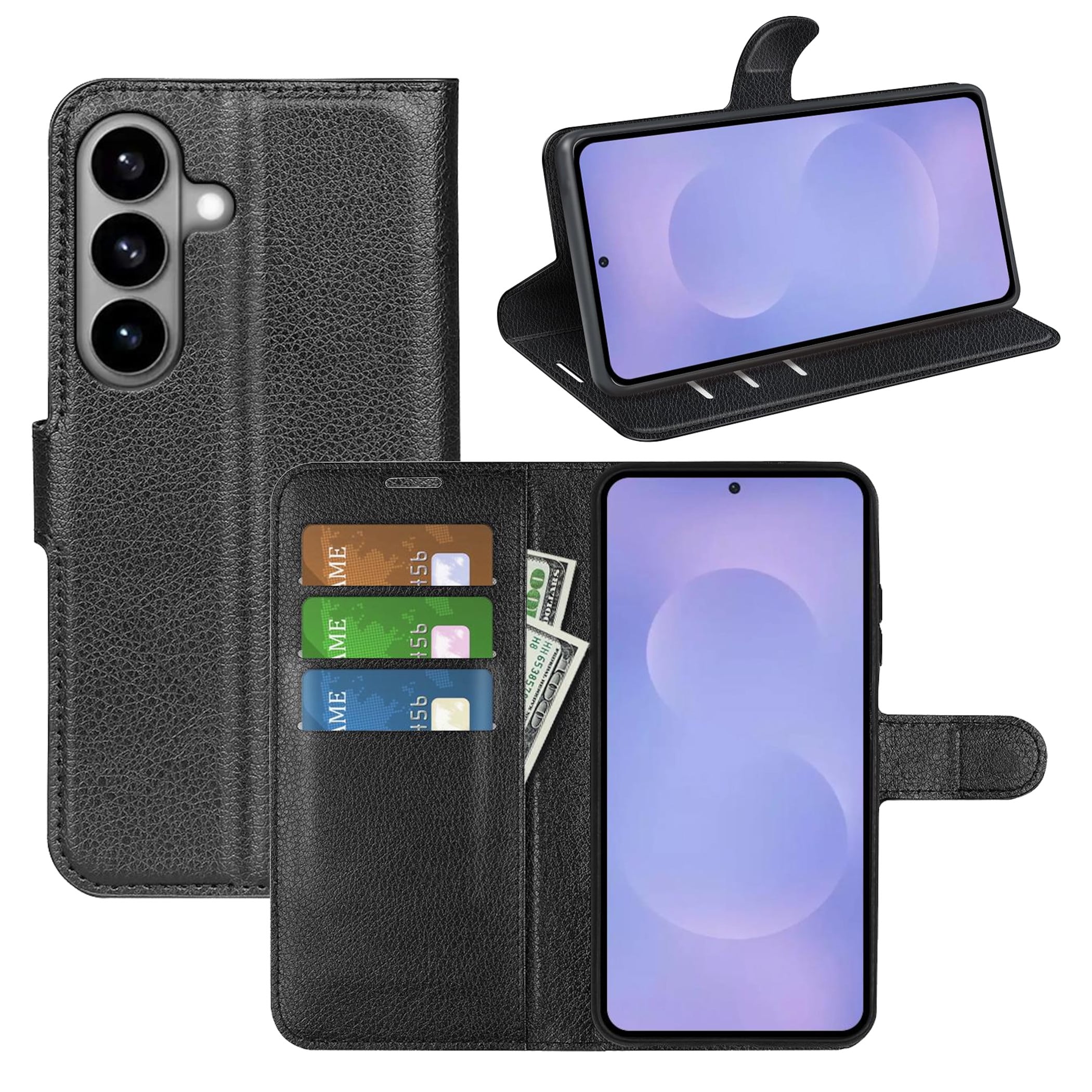 F&uuml;r Samsung Galaxy S26 Kunstleder Wallet Schutz H&uuml;lle Tasche Schwarz 