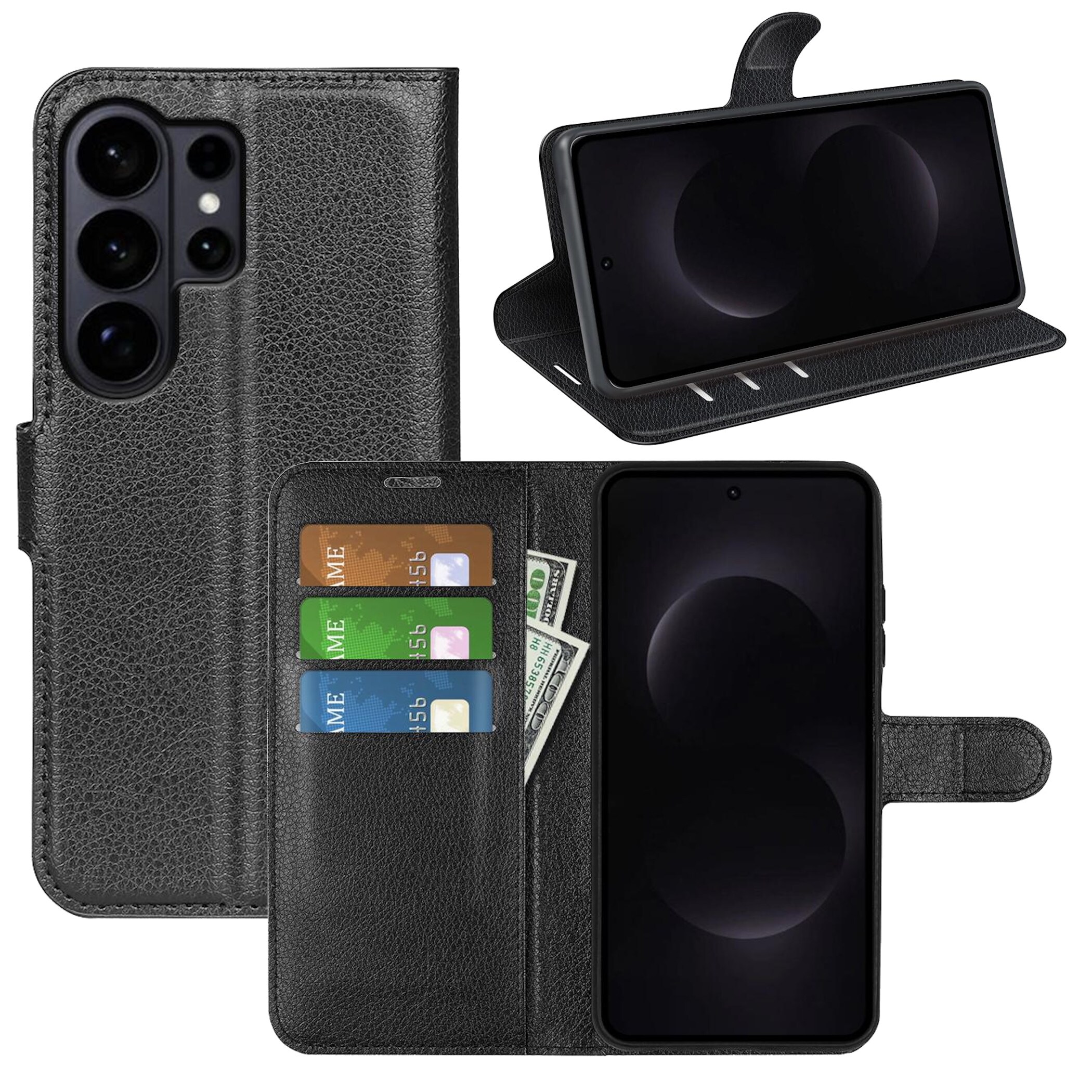 F&uuml;r Samsung Galaxy S26 Ultra Kunstleder Wallet Schutz H&uuml;lle Schwarz 