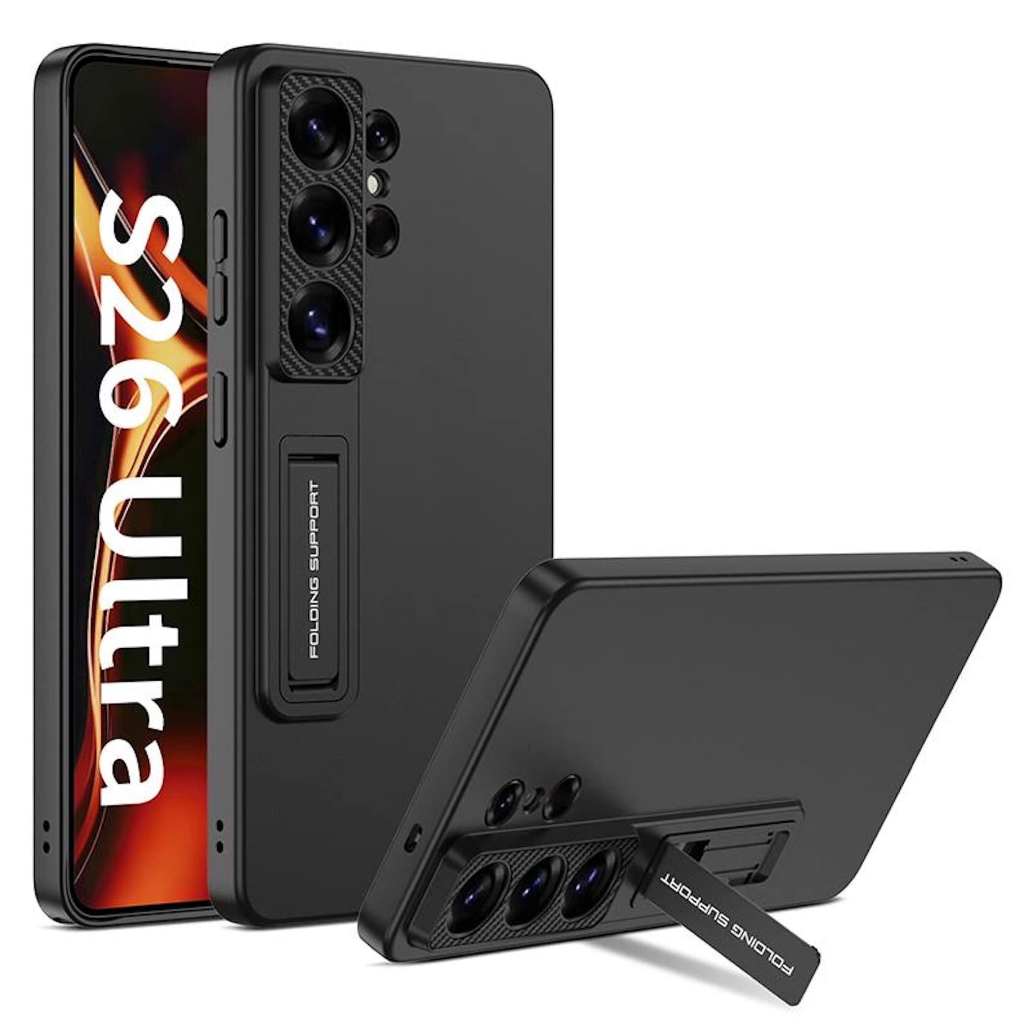 F&uuml;r Samsung Galaxy S26 Ultra 5G St&auml;nder Schutz Handy H&uuml;lle Schwarz 