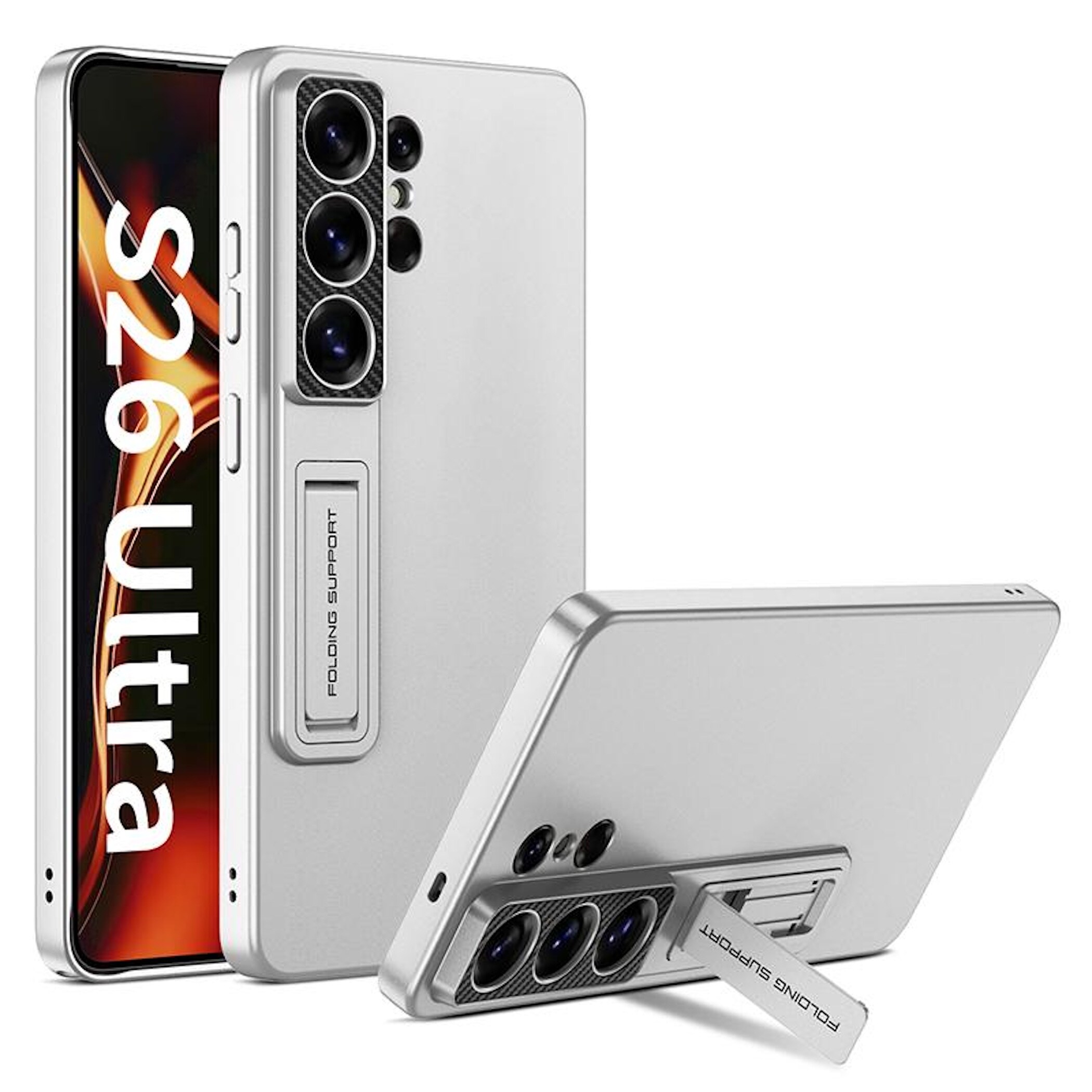 F&uuml;r Samsung Galaxy S26 Ultra 5G St&auml;nder Schutz Handy H&uuml;lle Silber 