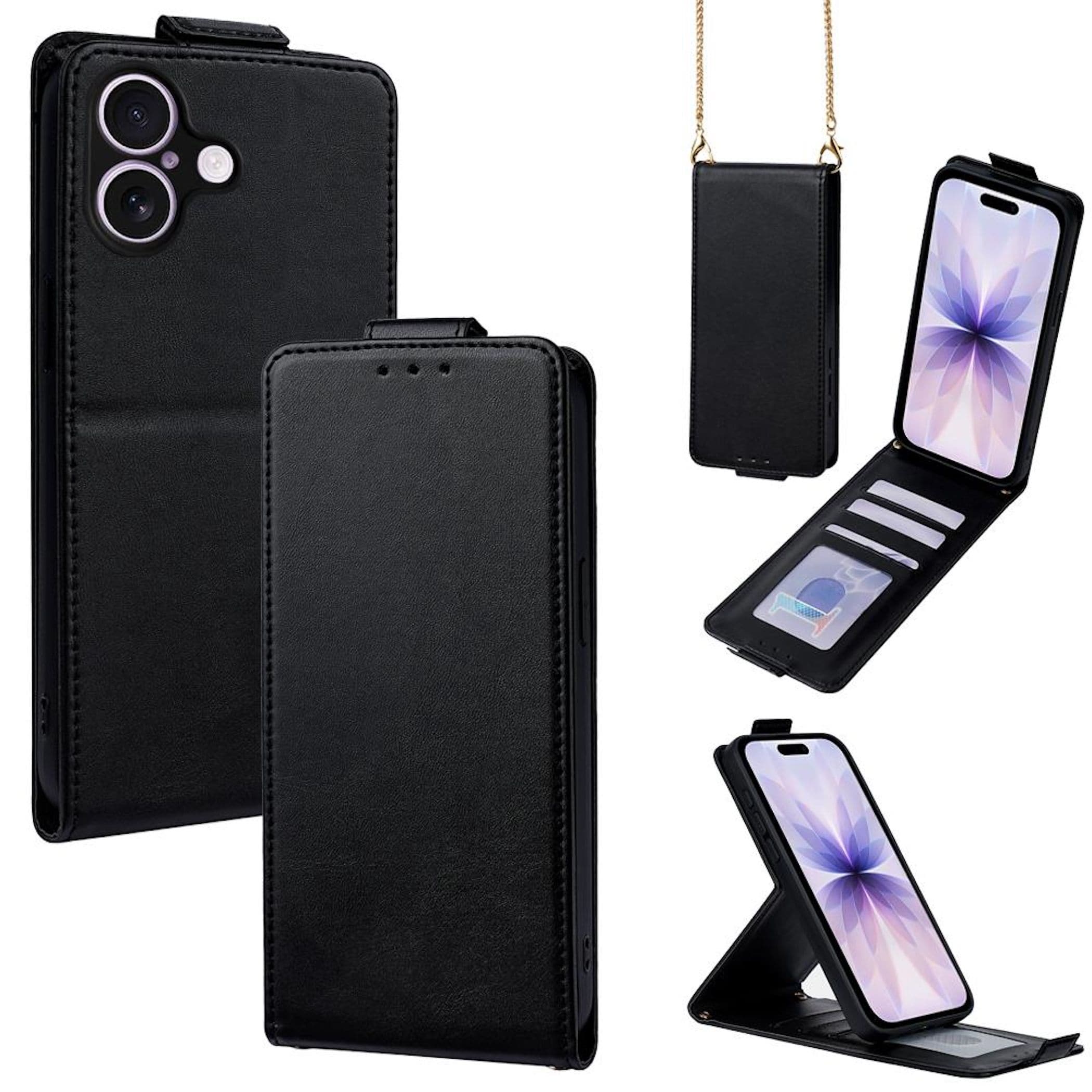 Flipcase f&uuml;r Apple iPhone 17 Crossbody Kette mit Kartenfach Schwarz 