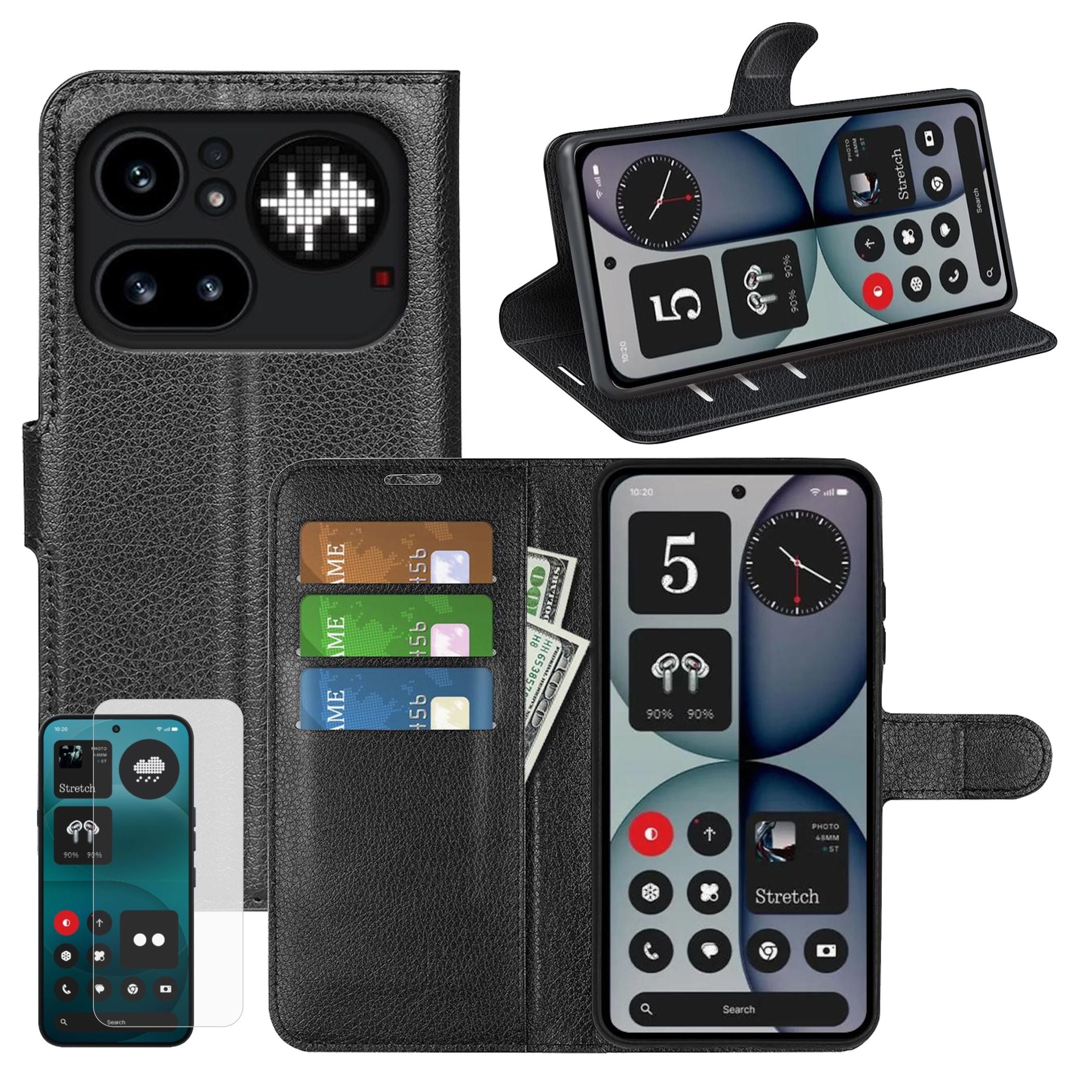 Klapph&uuml;lle + 9H Schutzglas f&uuml;r Nothing Phone 4a Pro Book Wallet Cover 