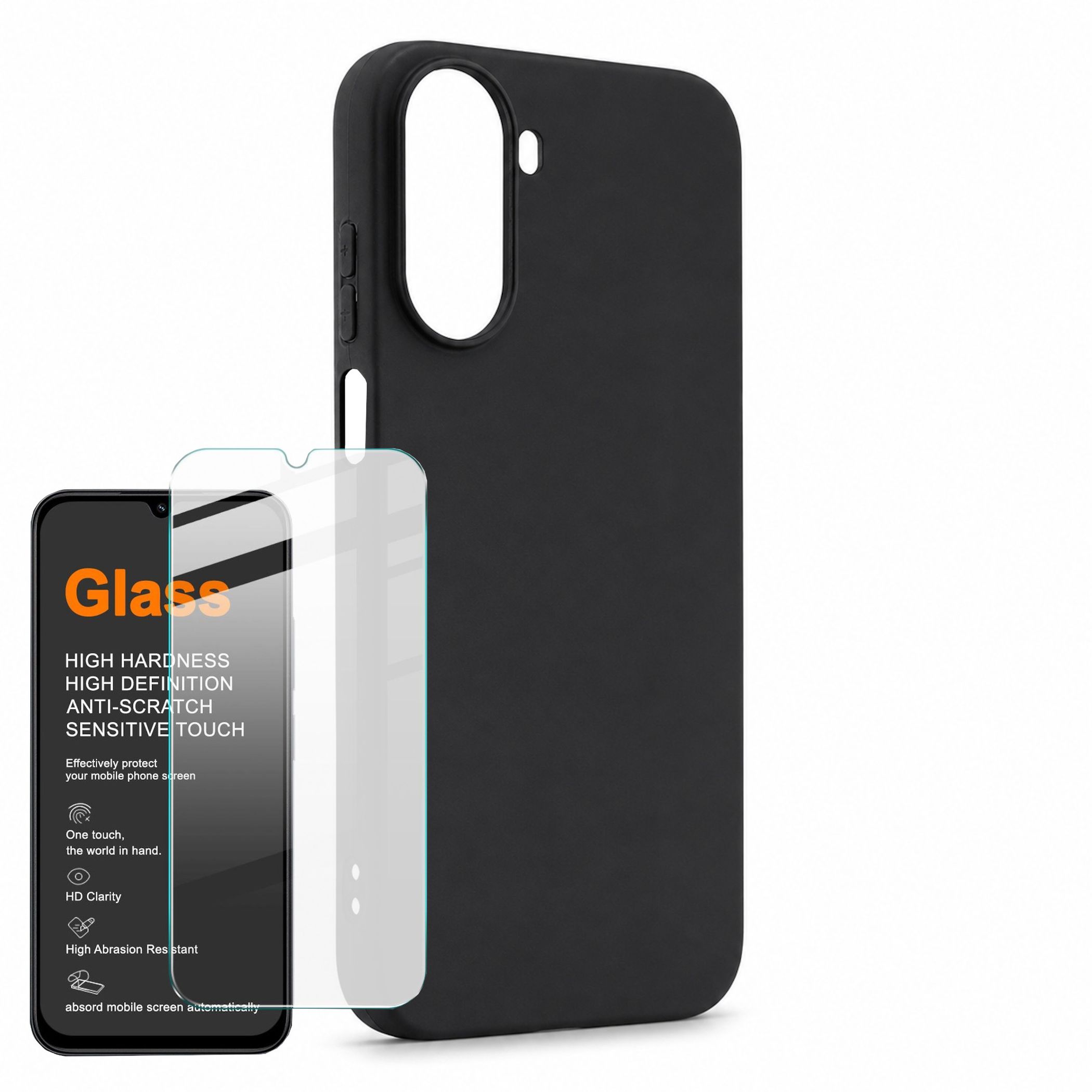 Handy H&uuml;lle + 9H Schutzglas f&uuml;r Xiaomi Redmi A7 Pro TPU Set Cover Bundle Schwarz 
