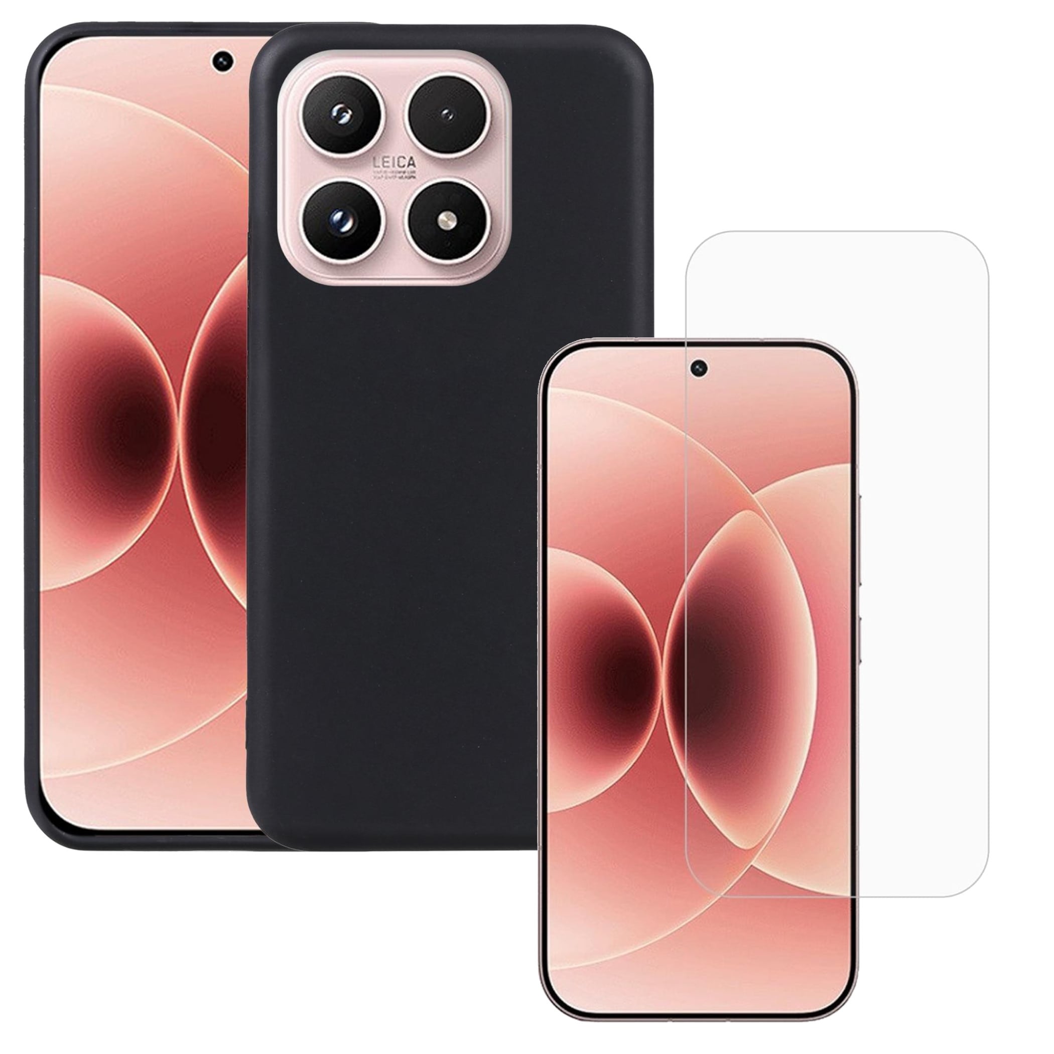 Handyh&uuml;lle + 9H Schutzglas f&uuml;r Xiaomi 17T TPU D&uuml;nn Set 2 in 1 Bundle Schwarz 