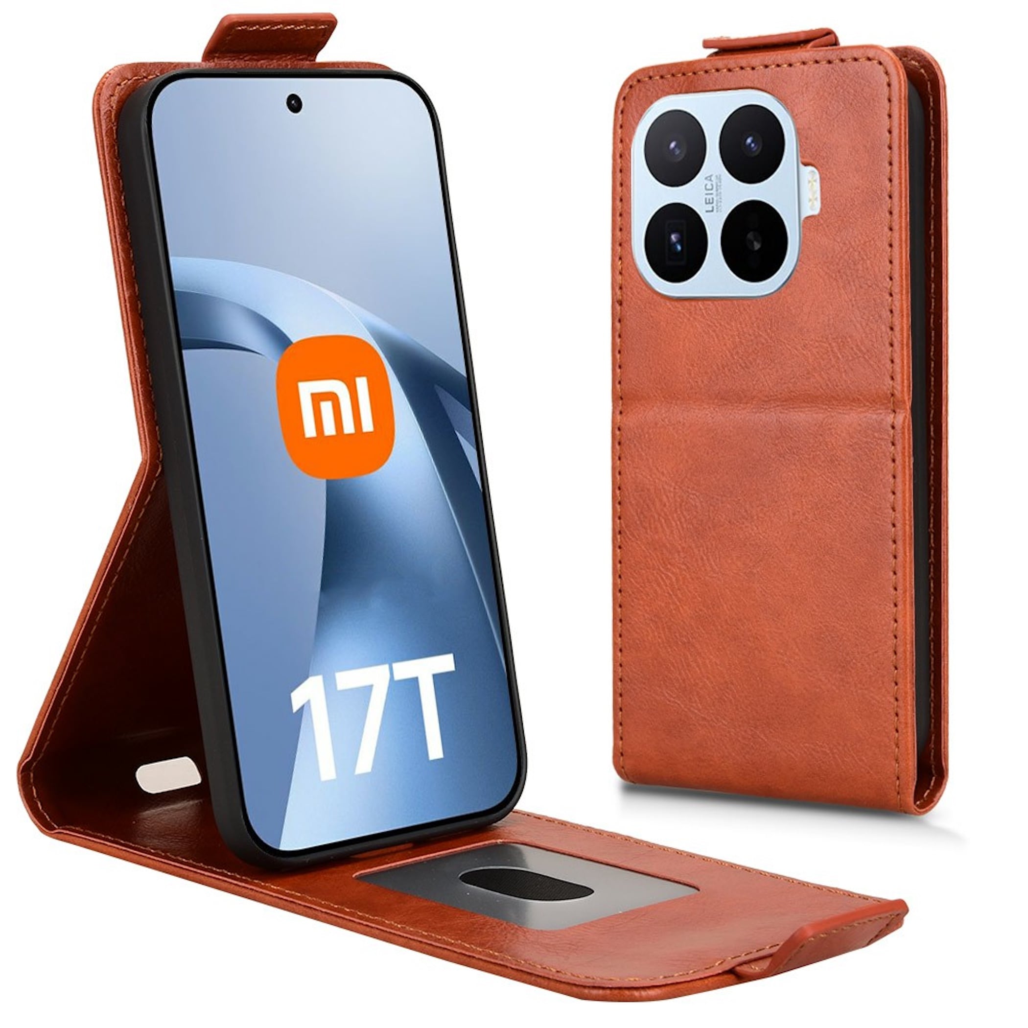 Flipcase Kunstleder F&uuml;r Xiaomi 17T Klapph&uuml;lle mit Kartenfach Braun 